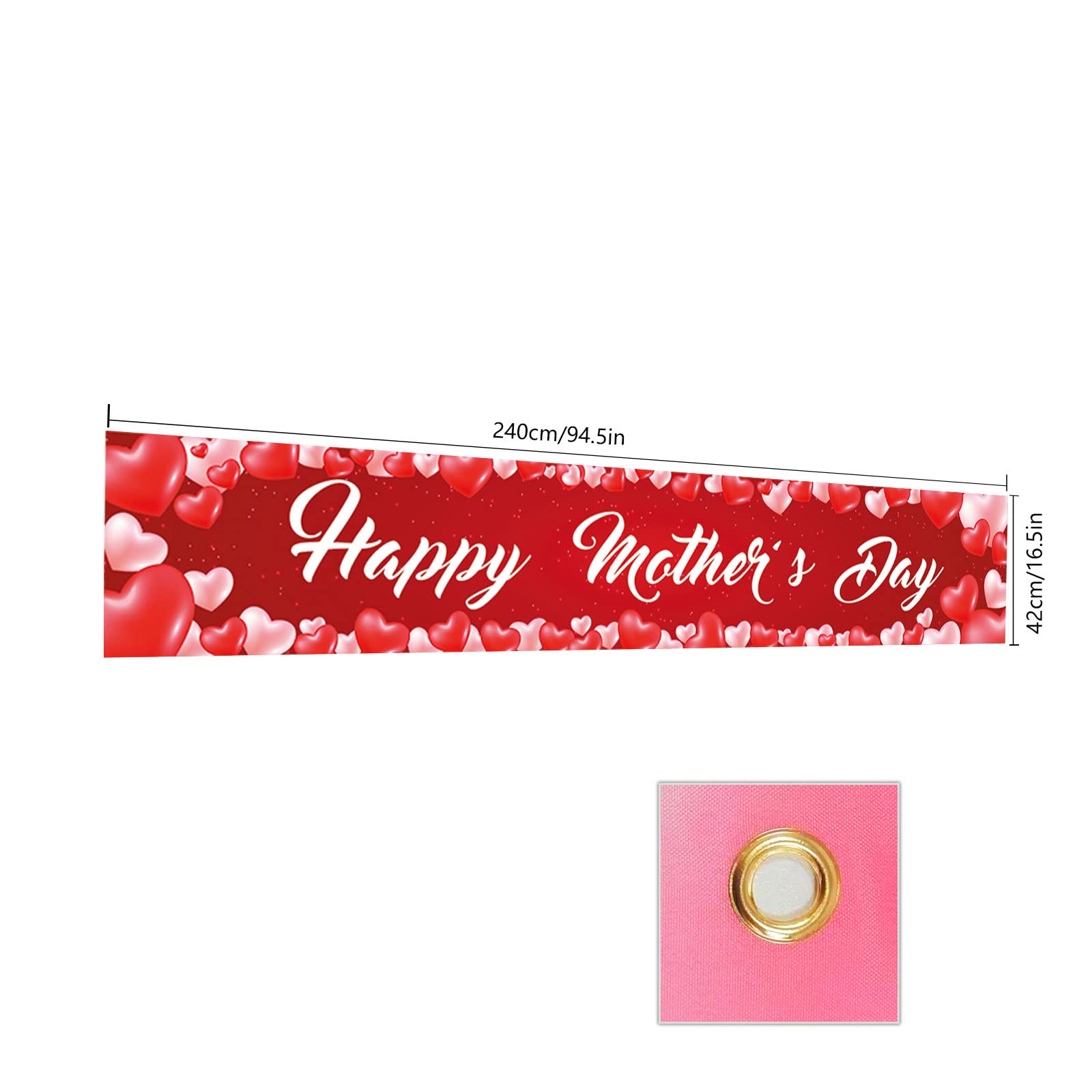 Large Happy Mother's Day Banner - Red Heart Decor for Mother's Day Party & Celebration - Perfect for Home, Office, and Event Decorations