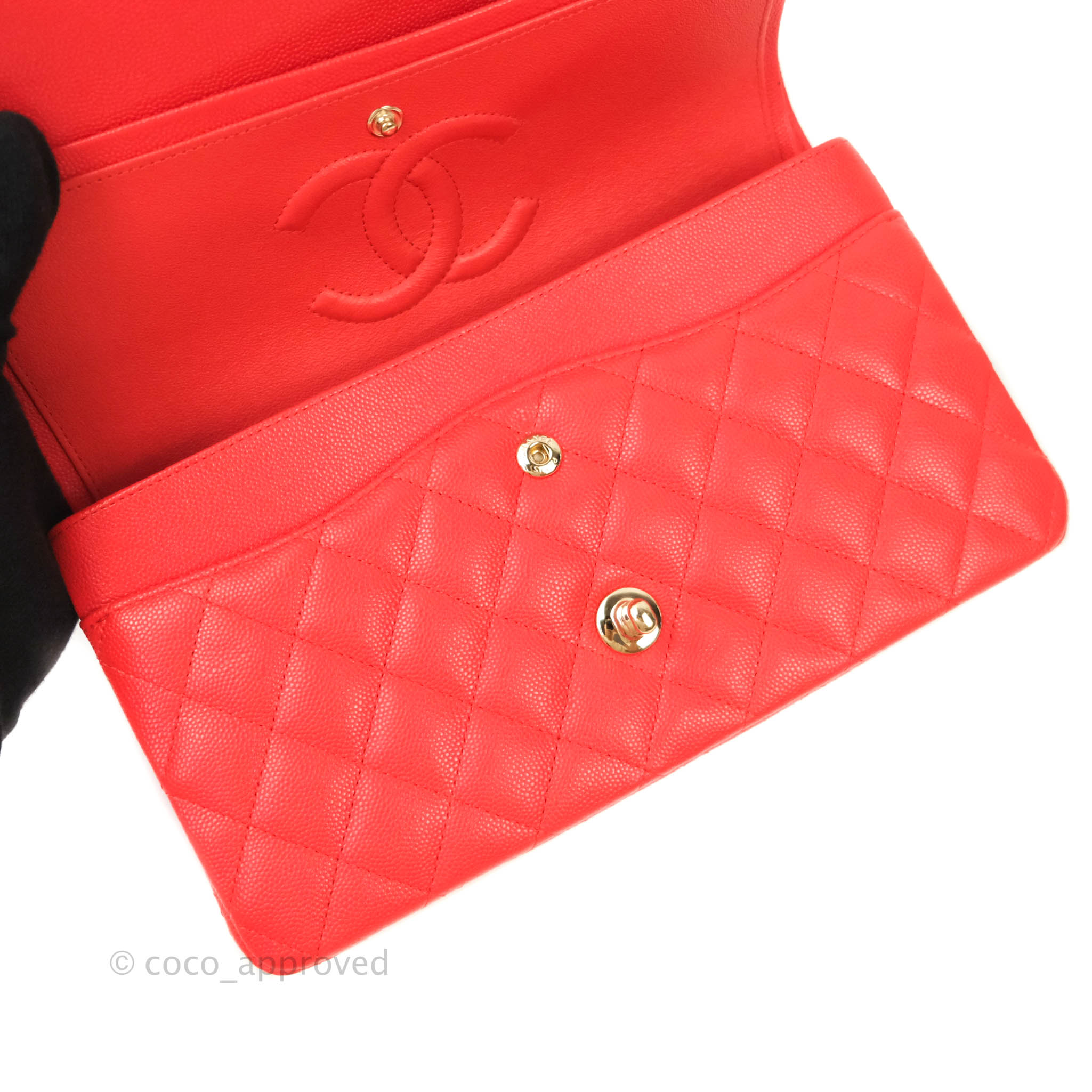 Chanel Classic Medium Double Flap Bag in Red Caviar Leather with Gold Hardware - Luxury Handbag for Women, Perfect for Parties, Weddings & Everyday Elegance