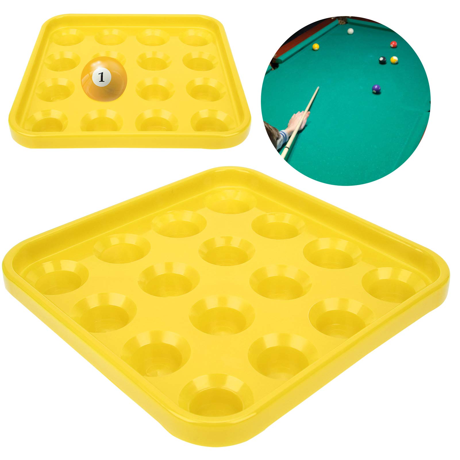 Premium Billiard Ball Holder Tray - Anti-Drop 5.9x5.9x1.6 Inch Pool Ball Storage Organizer for Snooker & Billiards - Durable Yellow Design for Pool Halls, Game Rooms & Home Bars