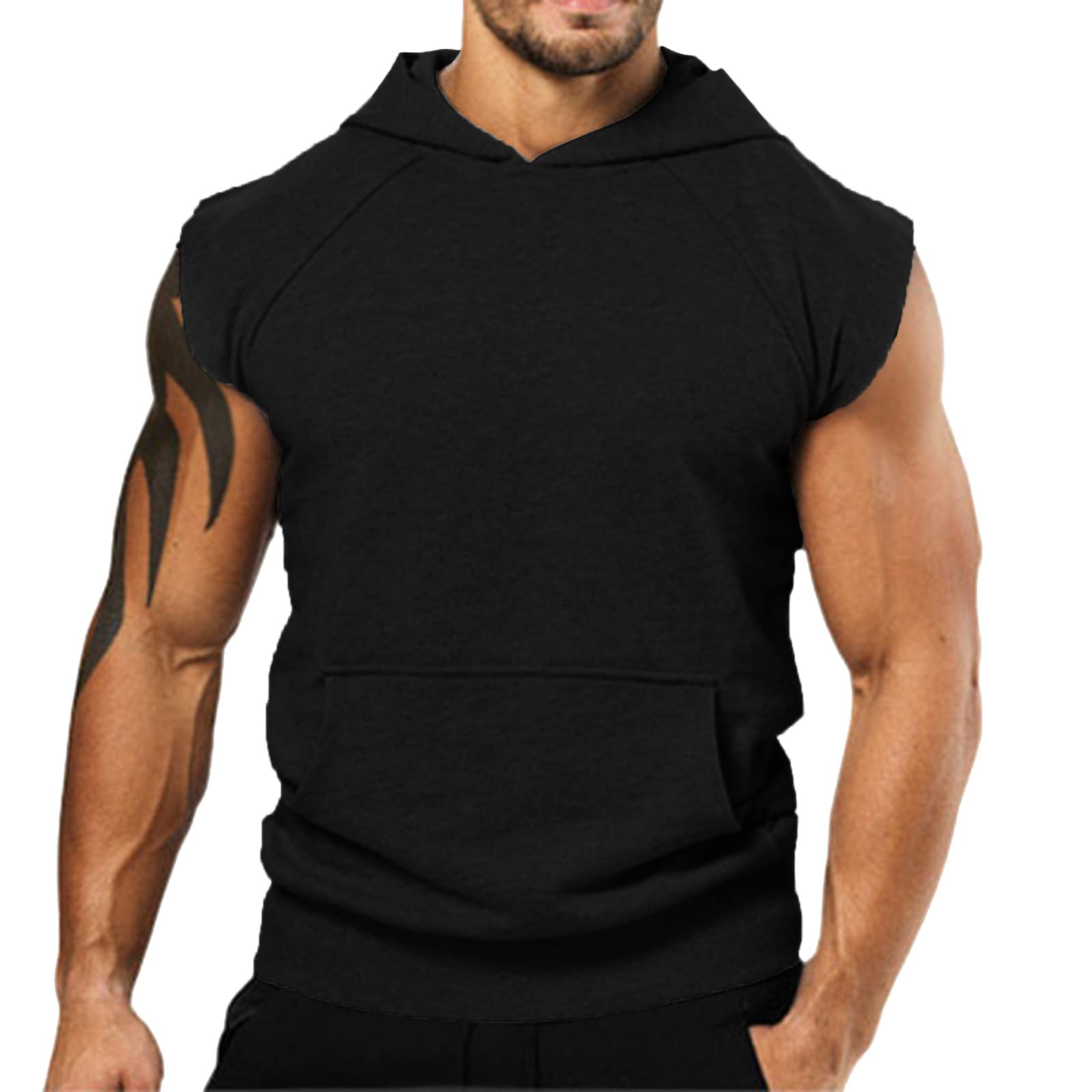 Men's Casual Sports Hooded Vest Shirt - Spring Summer Loose Fit Raglan Sleeve Solid Color Top Blouse for Outdoor Activities, Gym Workouts & Streetwear Fashion