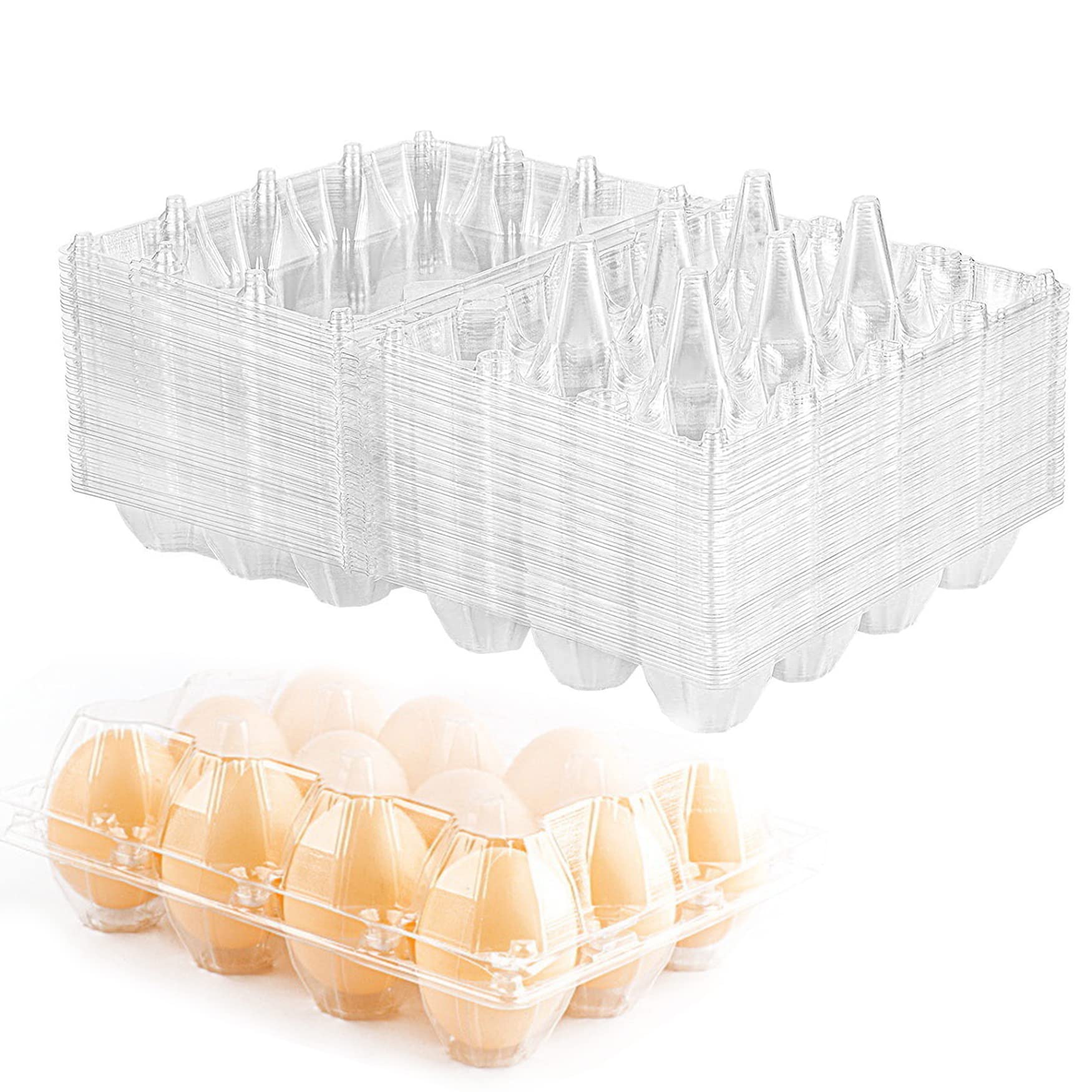 50 Pack Clear Plastic Egg Cartons - 1 Dozen Empty Reusable Egg Trays for Chicken Eggs (3x4 Grids, Medium Size) | Bulk Egg Containers for Home Farms, Ranches & Commercial Use | Perfect for Egg Storage, Transport & Market Display
