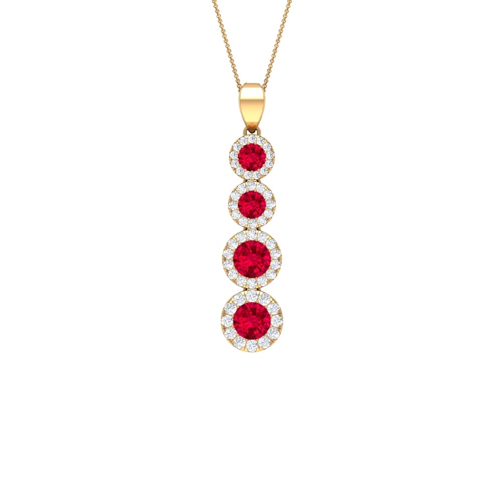 1.50 CT Lab-Created Ruby Dangle Pendant Necklace with Zircon Accents - 14K Solid Gold Jewelry for Women - Perfect for Weddings, Anniversaries & Special Occasions