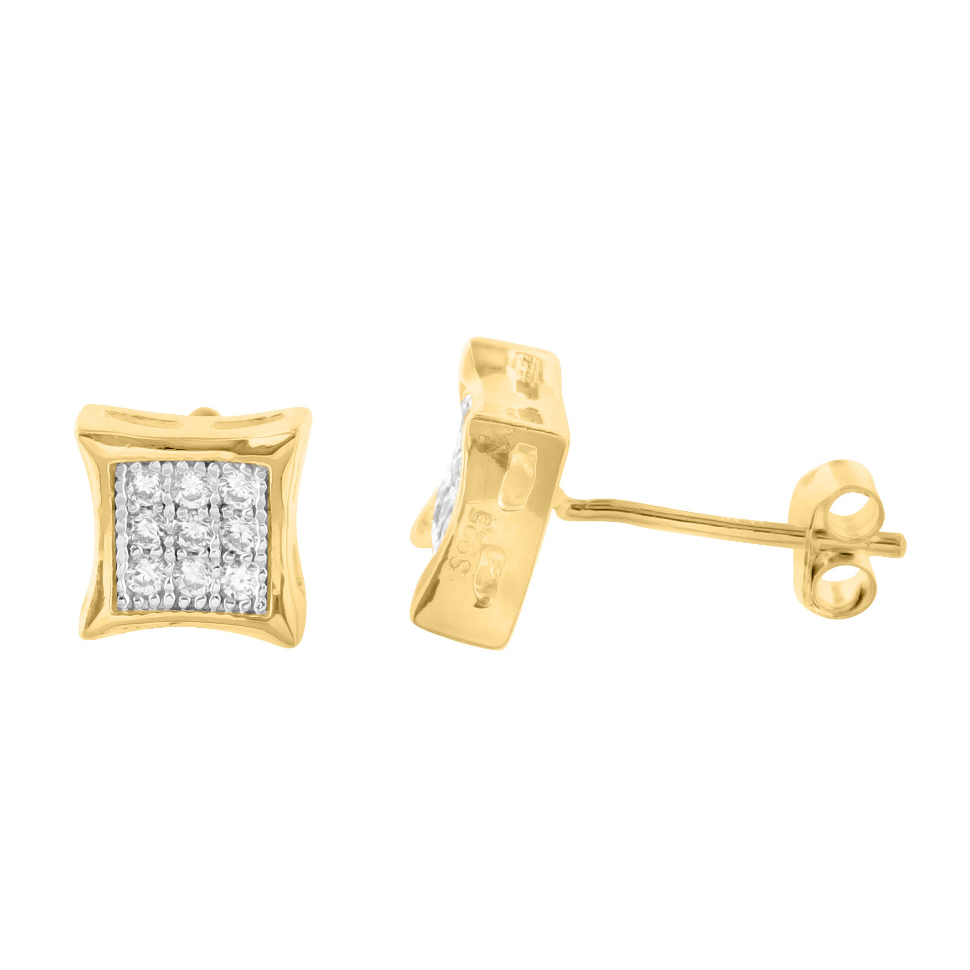 8mm Sterling Silver Pave Lab Diamond Square Gold Finish Earrings for Women | Elegant Everyday & Party Jewelry Gift