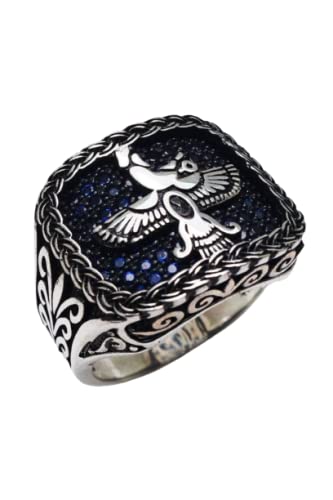 925 Sterling Silver Faravahar Ahura Mazda Zoroastrian Ring for Men - Handmade Mythological Symbol Jewelry - Perfect for Spiritual Gifts, Persian Culture Enthusiasts & Unique Fashion Statements