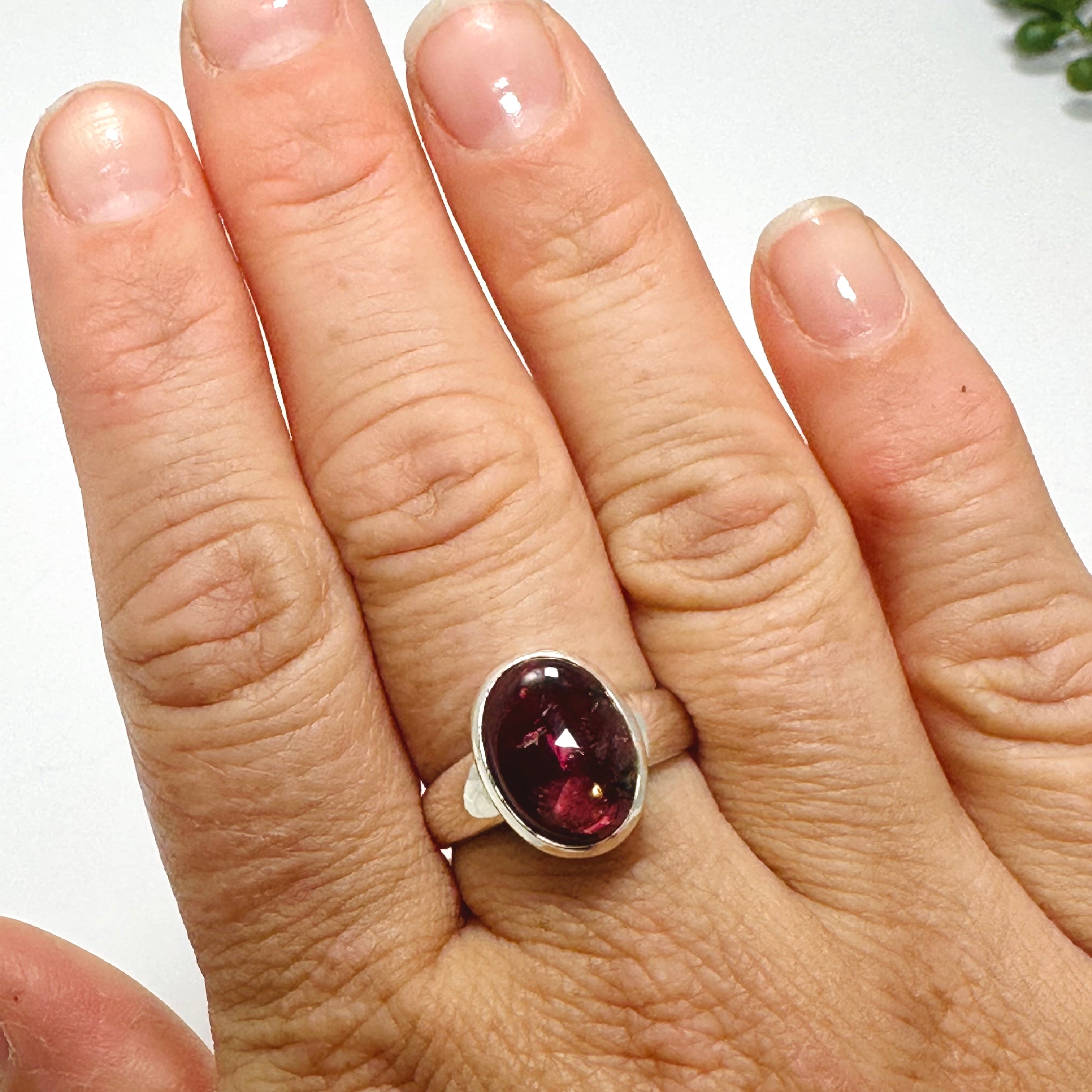 Natural Pink Tourmaline Oval Cabochon Ring - Size 9 Sterling Silver - PRGJ738 - Elegant Jewelry for Women's Daily Wear & Special Occasions