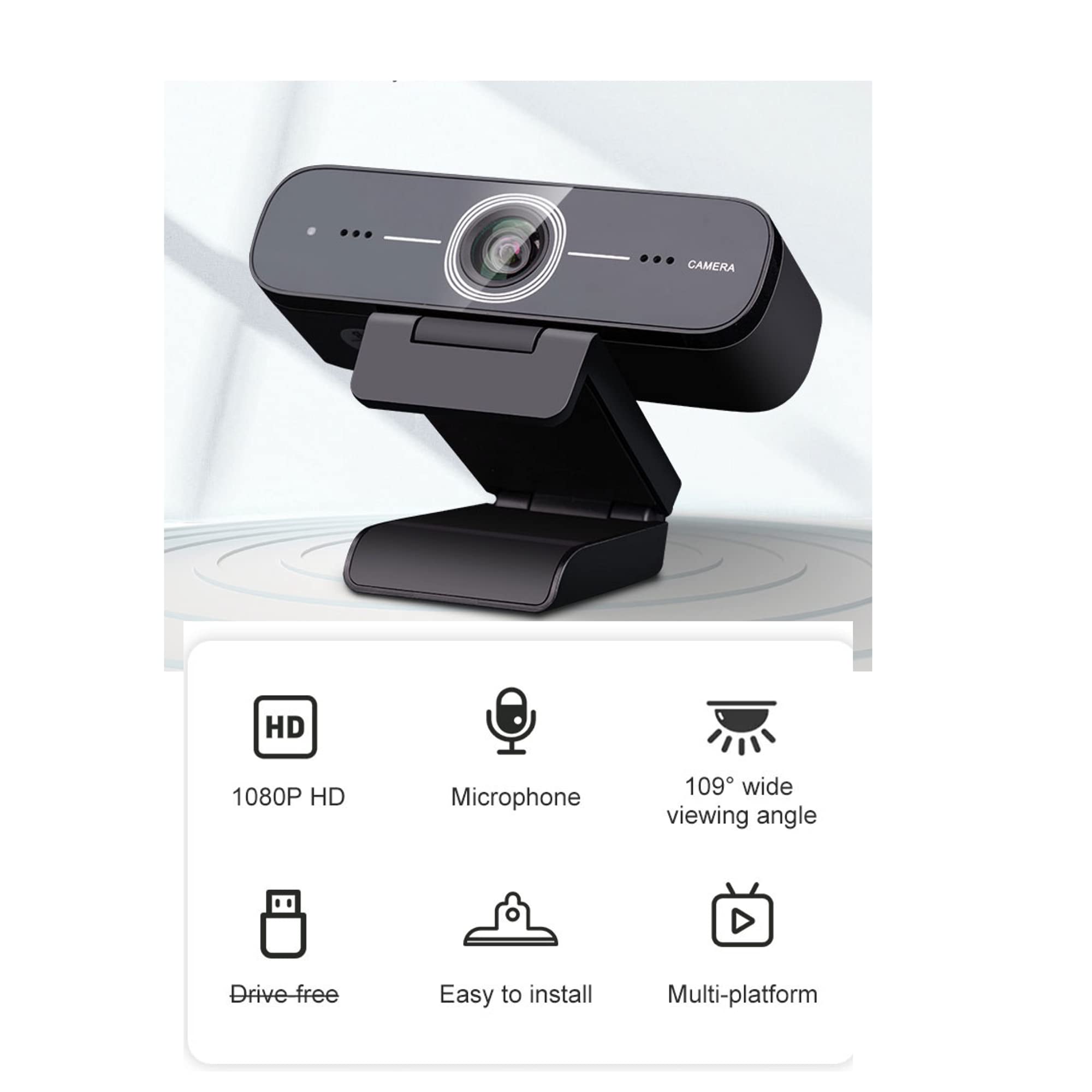 HD100 Professional Webcam - 1080P HD Video, 30fps, Built-in Dual Microphones, 90° Wide Angle Lens, Tripod Mount - Perfect for Zoom Meetings, Online Classes & Live Streaming
