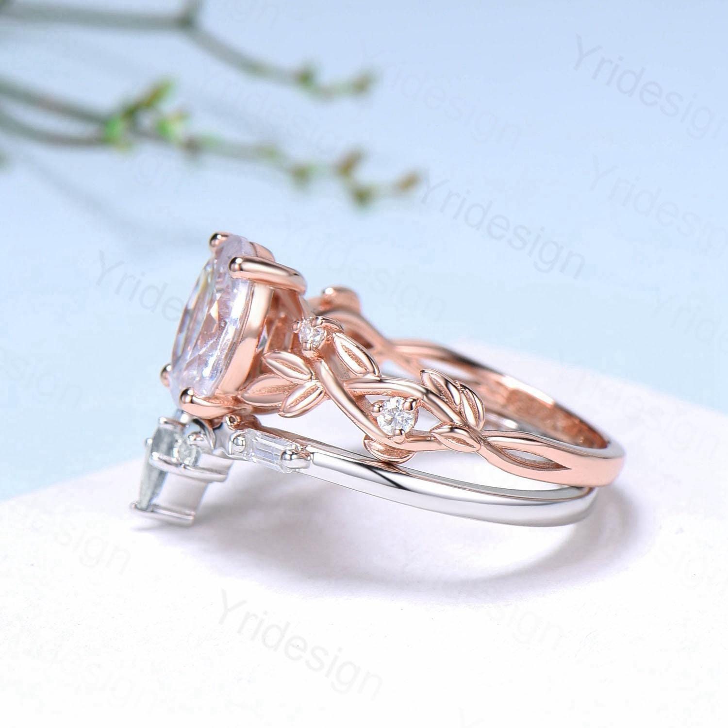 1.5CT Oval Moissanite Engagement Ring Set - Nature Inspired Wedding Band with Moon & Star Design, Stackable Matching Anniversary Gift for Her, Perfect for Proposals, Weddings & Special Occasions