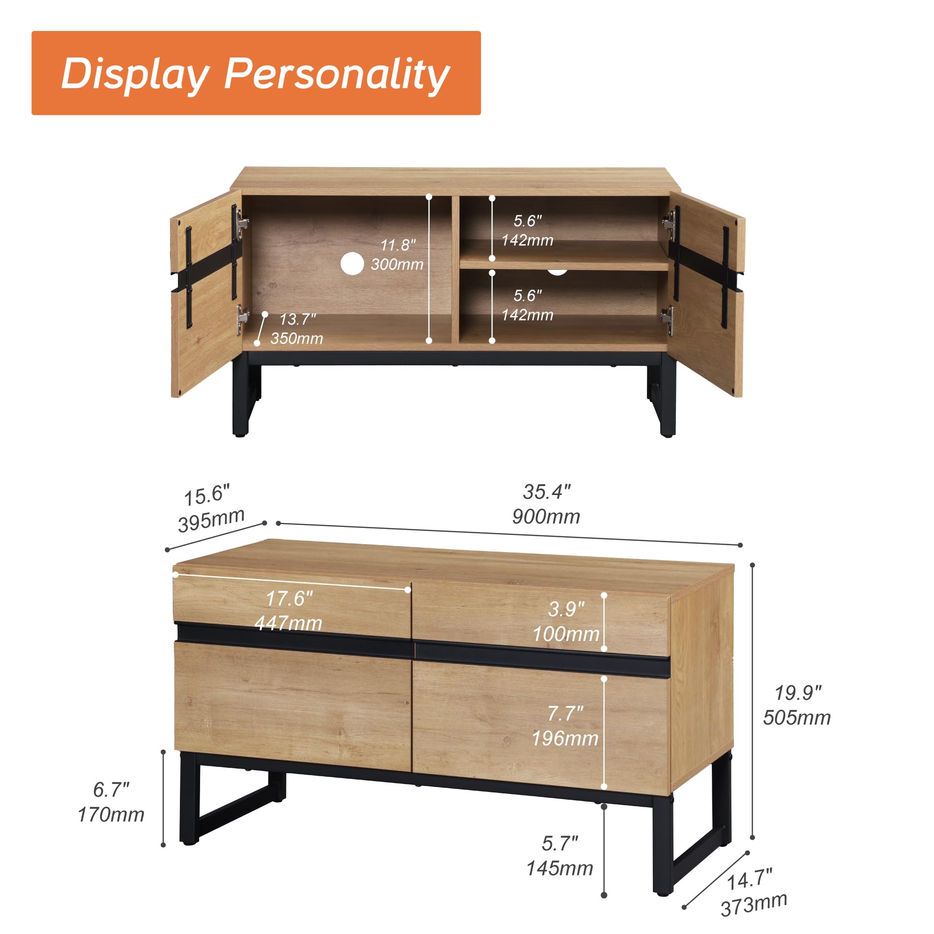 WAMPAT 50 Inch Modern TV Stand with Storage Cabinet - Oak Wood Entertainment Center Console Table for Living Room, Bedroom & Home Theater Setup