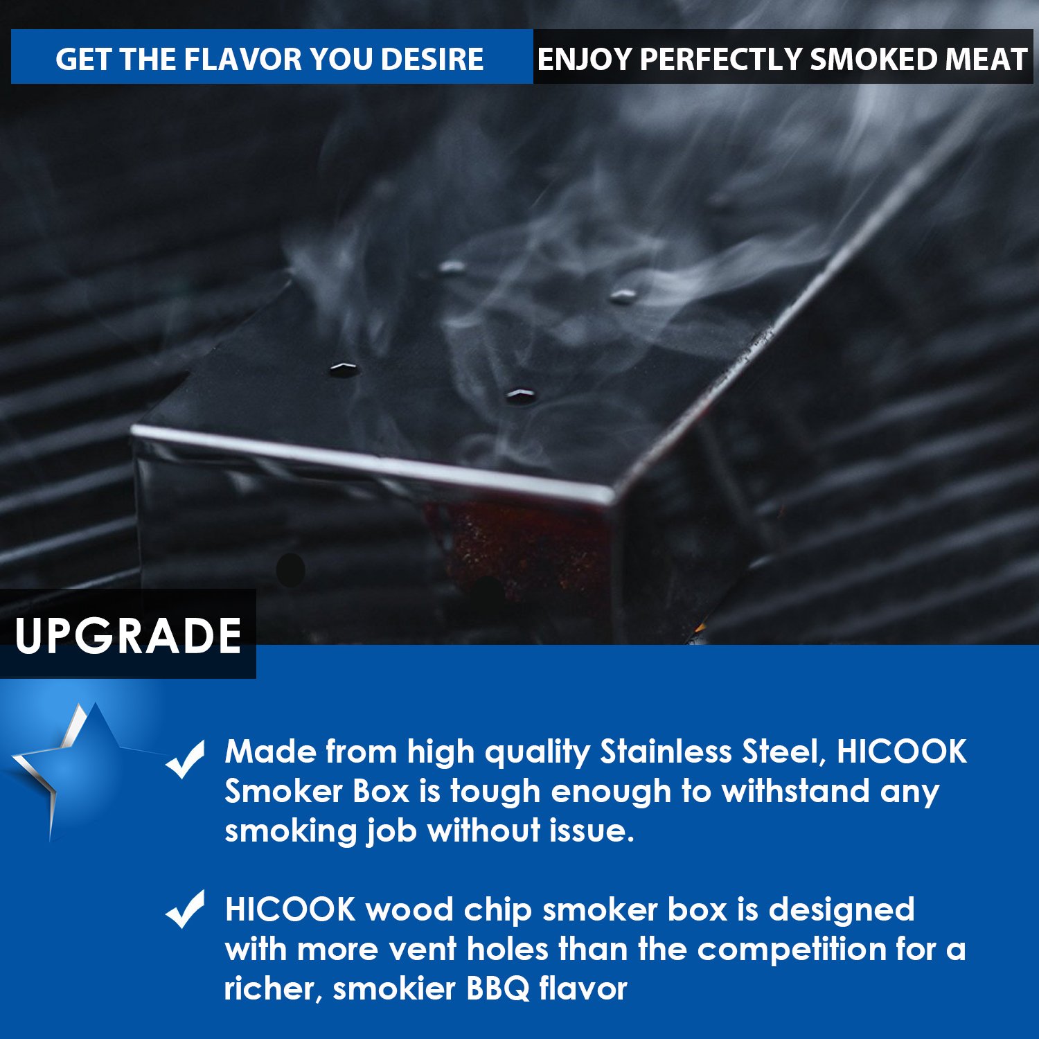 Premium Stainless Steel Smoker Box for Gas & Charcoal Grills - Heavy Duty BBQ Wood Chips Smoker Box with Free Basting Brush - Perfect for Backyard Grilling, Camping & Outdoor Barbecue Parties