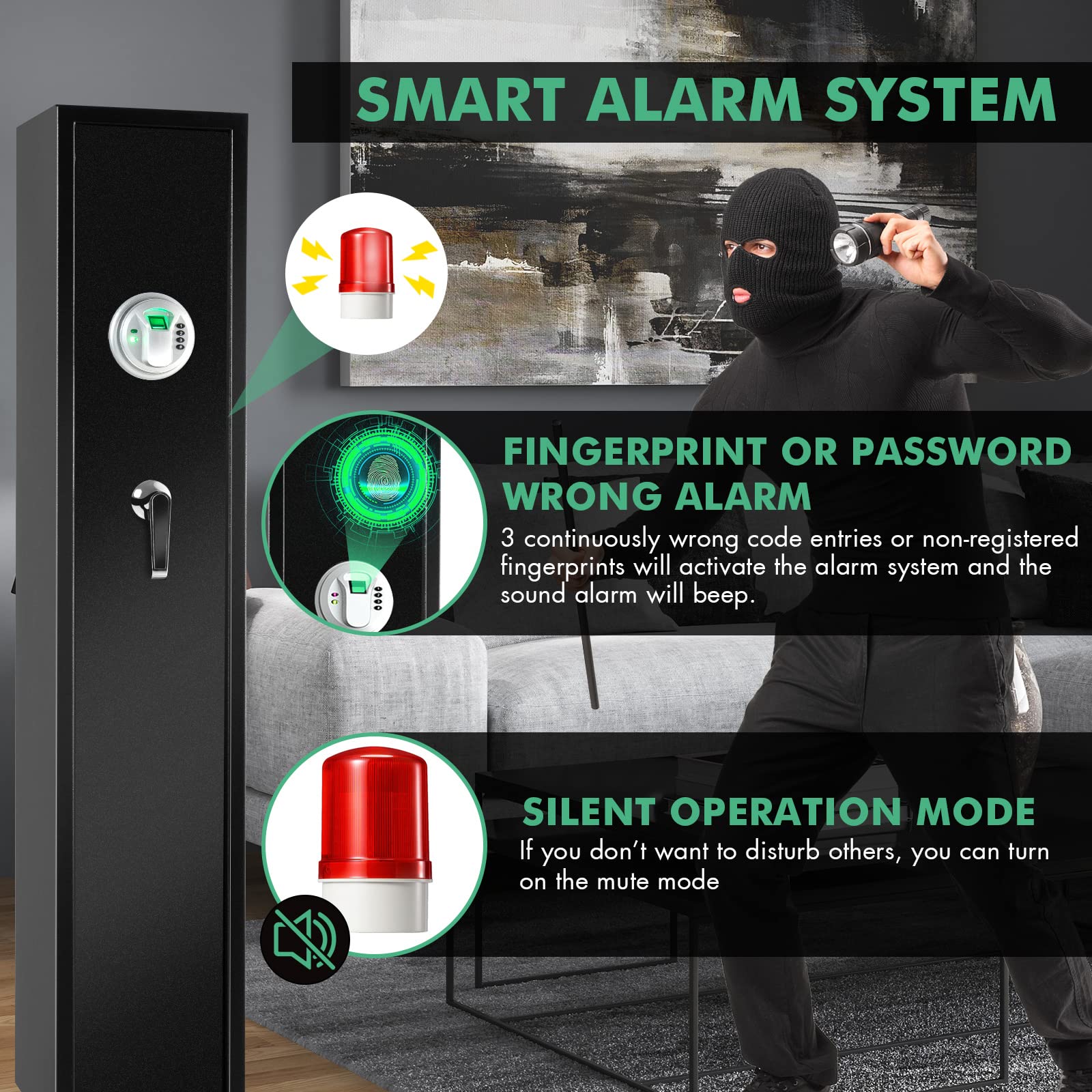 SAFSTAR Electronic Gun Safe - Digital Keypad & Key Entry, 3 Access Ways, Alarm System - Secure Rifle & Pistol Storage for Home, Office, or Vehicle Use