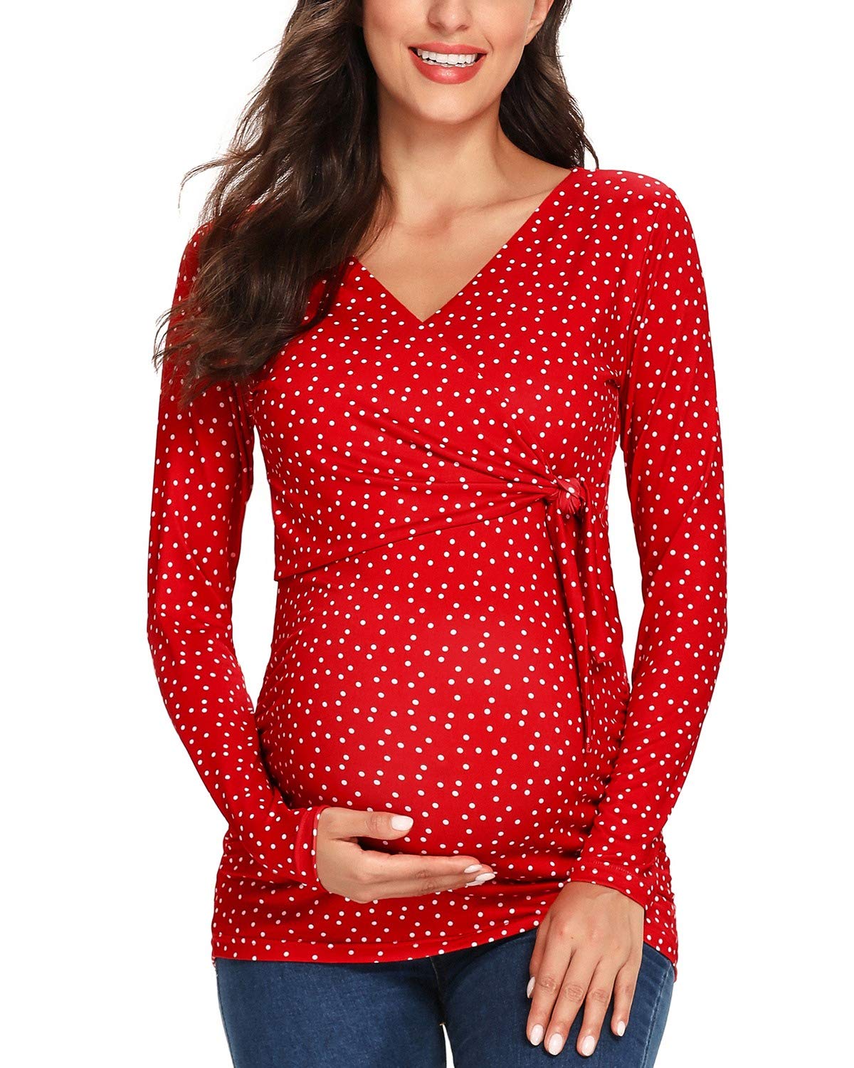 Glampunch Women's Maternity Shirts - Soft Cotton Short & Long Sleeve Tie Front Wrap Tops for Pregnancy | Perfect for Work, Casual Wear & Maternity Photos