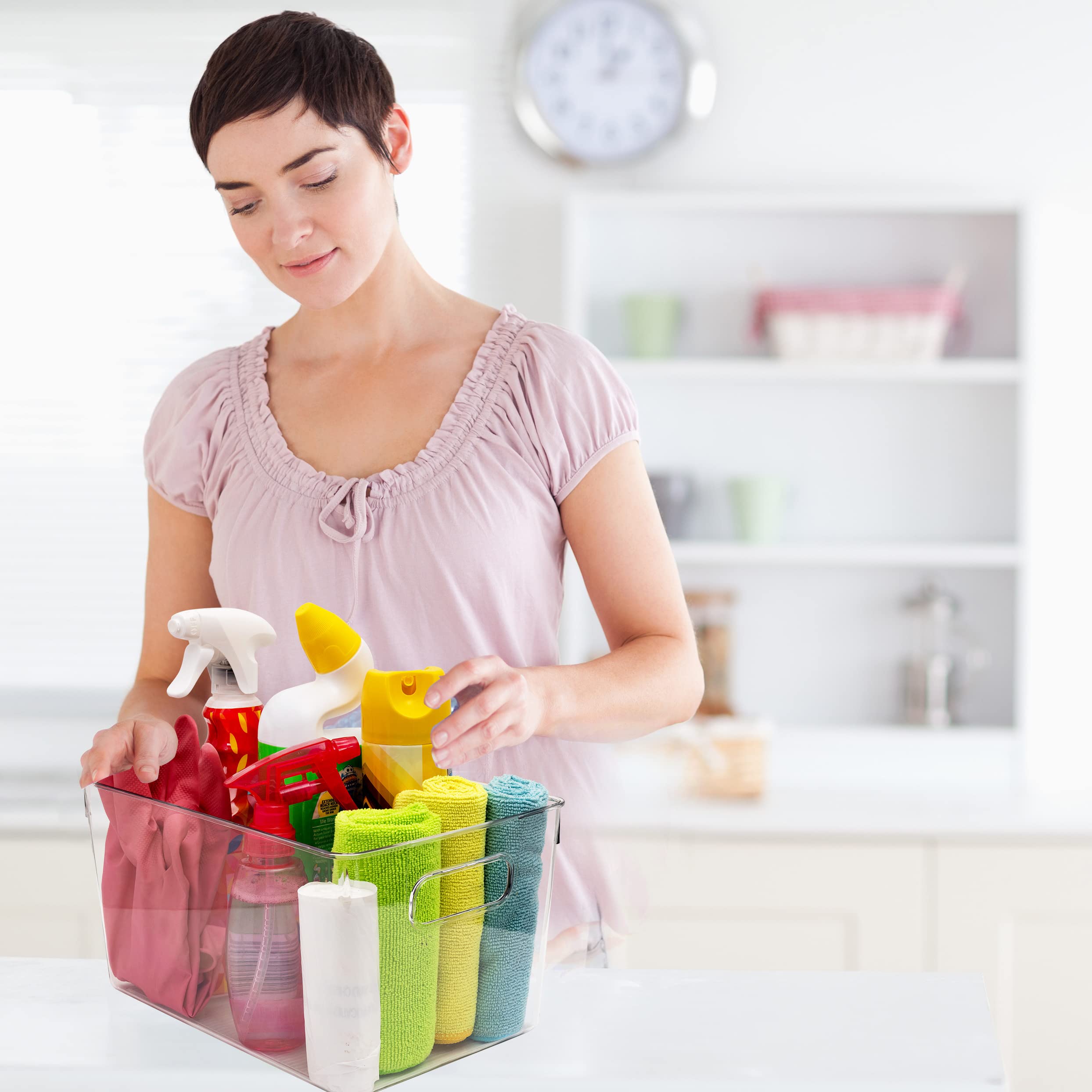 Clear Plastic Storage Bins - 12 Pack Kitchen & Pantry Organizers with Lids, Airtight Freezer & Fridge Containers for Food Storage, Cabinet Organizer Baskets - Perfect for Meal Prep, Leftovers & Refrigerator Organization
