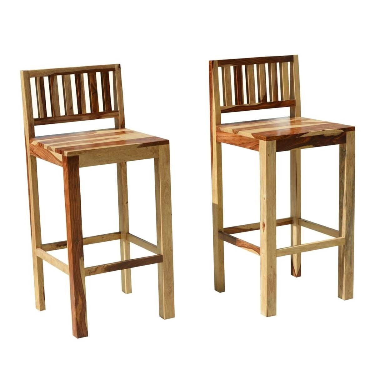 Solid Wood Bar Stools for Kitchen Island - Dallas Ranch Tall Counter Height Low Back Bar Chairs - Perfect for Home Bar, Breakfast Nook & Restaurant Seating