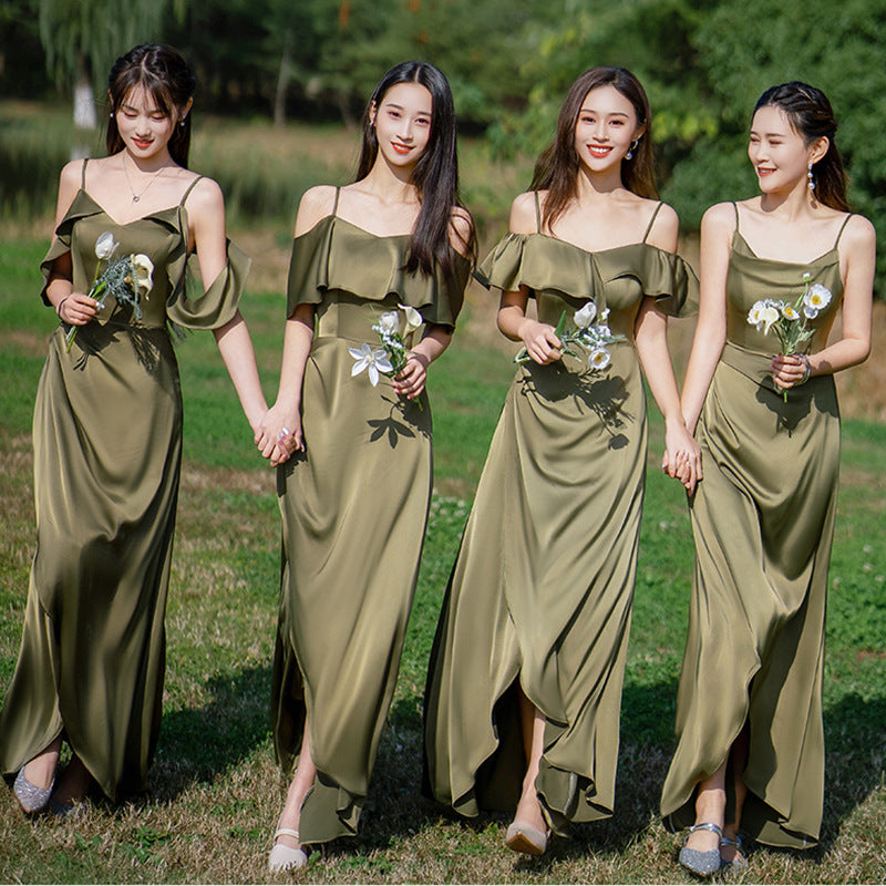 Elegant Green A-Line Long Bridesmaid Dress with Spaghetti Straps - Formal Evening Gown for Weddings, Prom & Special Occasions | Perfect for Bridal Party, Cocktail Events & Black Tie Dinners