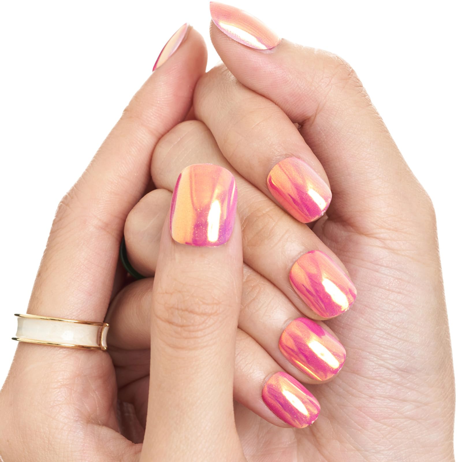GLAMERMAID Short Press on Nails - 24Pcs Pinkish Brown Chrome Gel Fake Nails, Squoval Shape with Glossy UV Finish | Reusable Acrylic False Nails for Women | Perfect for Spring Manicures, Parties & Everyday Wear