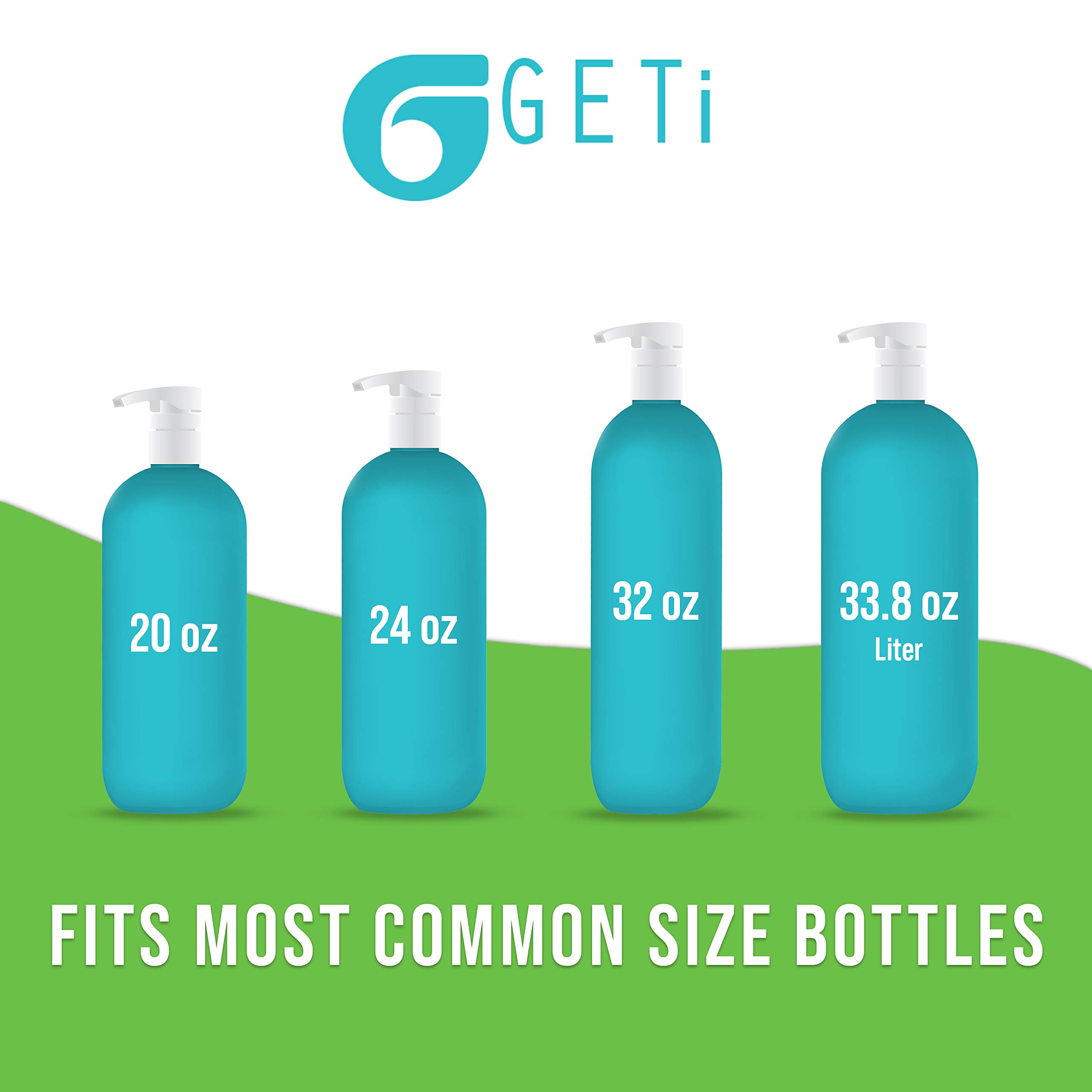 Geti Beauty Salon 12-Pack Shampoo Dispenser Pump (33.8 oz/1 Liter) - Universal Fit for Shampoo & Conditioner Bottles - Non-Slip Notch Design - 28/410 4cc - Perfect for Salons, Spas & Home Bathroom Organization