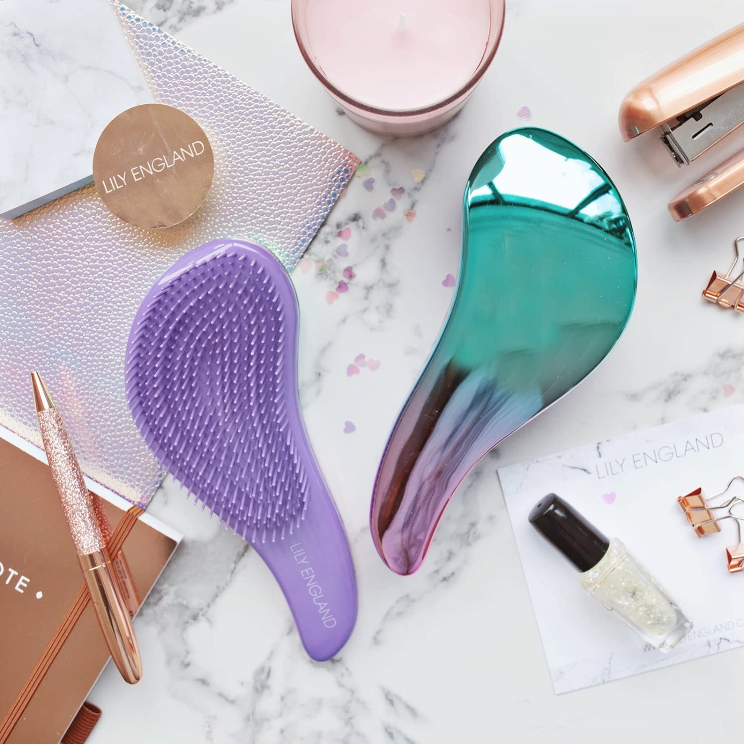 Lily England Detangling Hair Brush for Curly, Thick, Straight & Natural Hair - Gentle Hairbrush for Women, Kids & Toddlers with Flexible Bristles - Smooth Wet & Dry Hair Brush for Easy Detangling - Perfect for Daily Hair Care, Styling & Salon Use