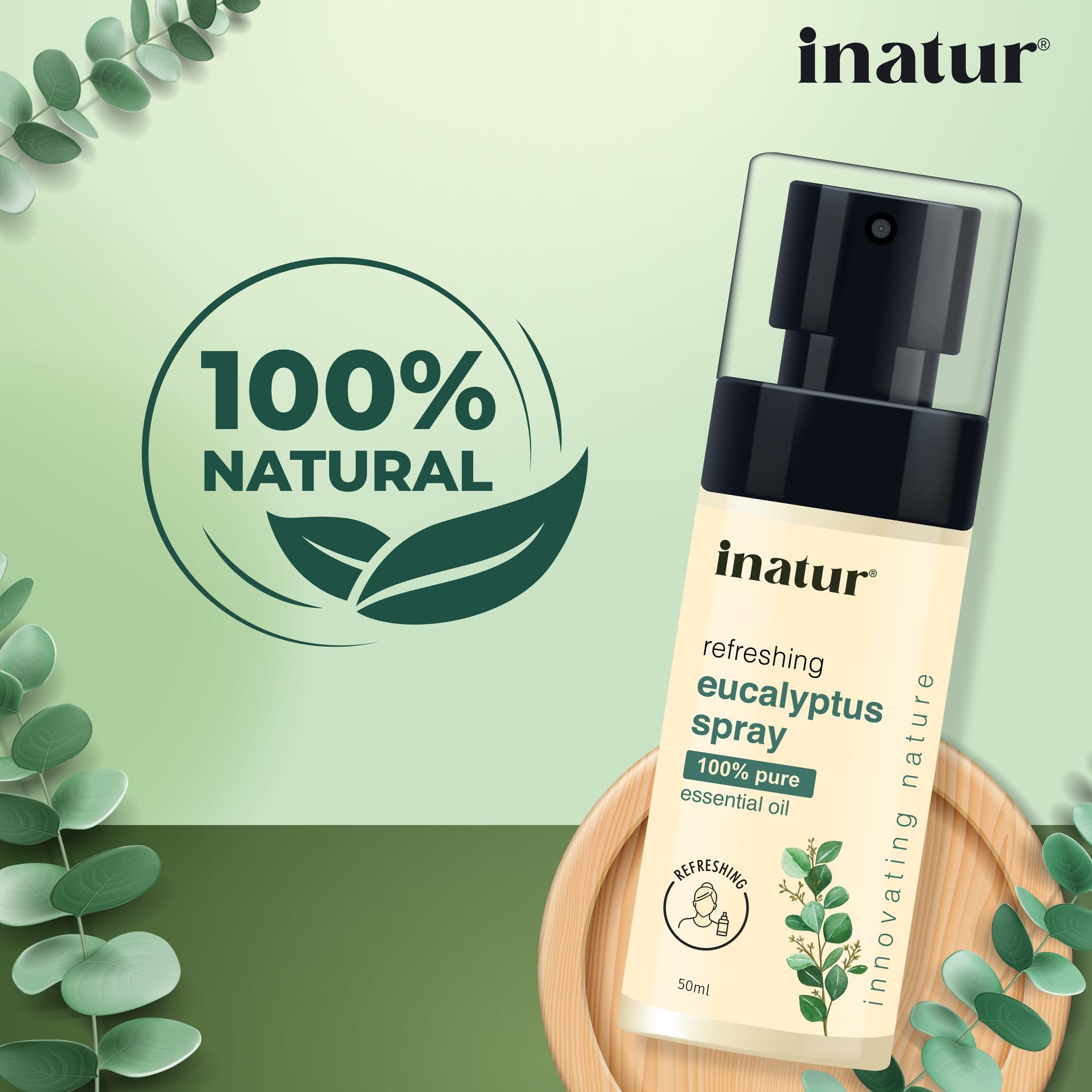 inatur Eucalyptus Essential Oil Spray 50ml - Aromatherapy for Shower, Diffuser & Room Freshening | Relaxing Mist for Spa, Yoga & Home Wellness