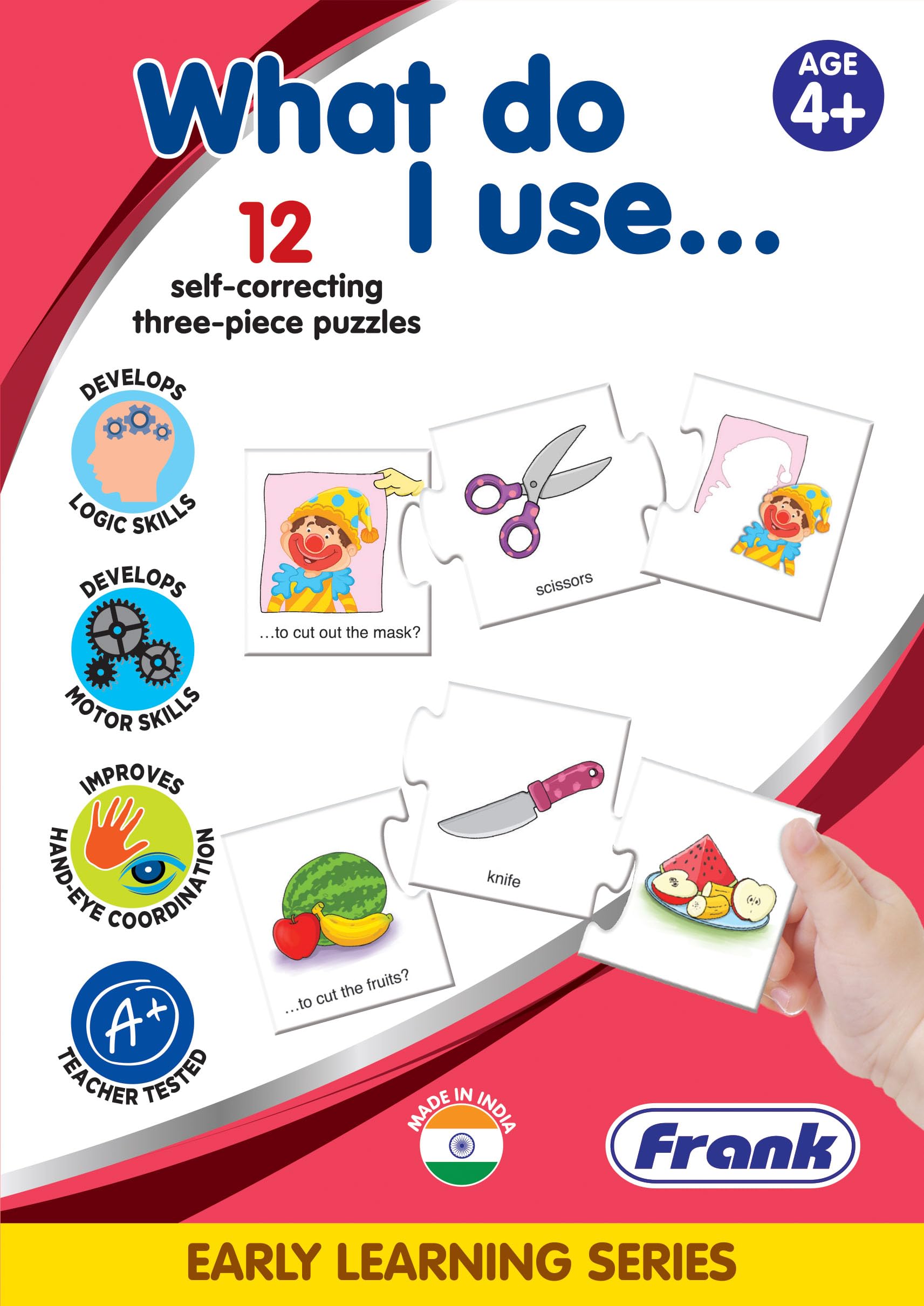 Frank What Do I Use – Early Learning Puzzles for Kids Ages 4-12 | 36-Piece Self-Correcting Brain Booster Puzzles (3 Sets) | Educational Toys for Focus & Memory Development | Perfect Gift for Boys & Girls | Ideal for Classroom, Homeschooling & Family Game Night