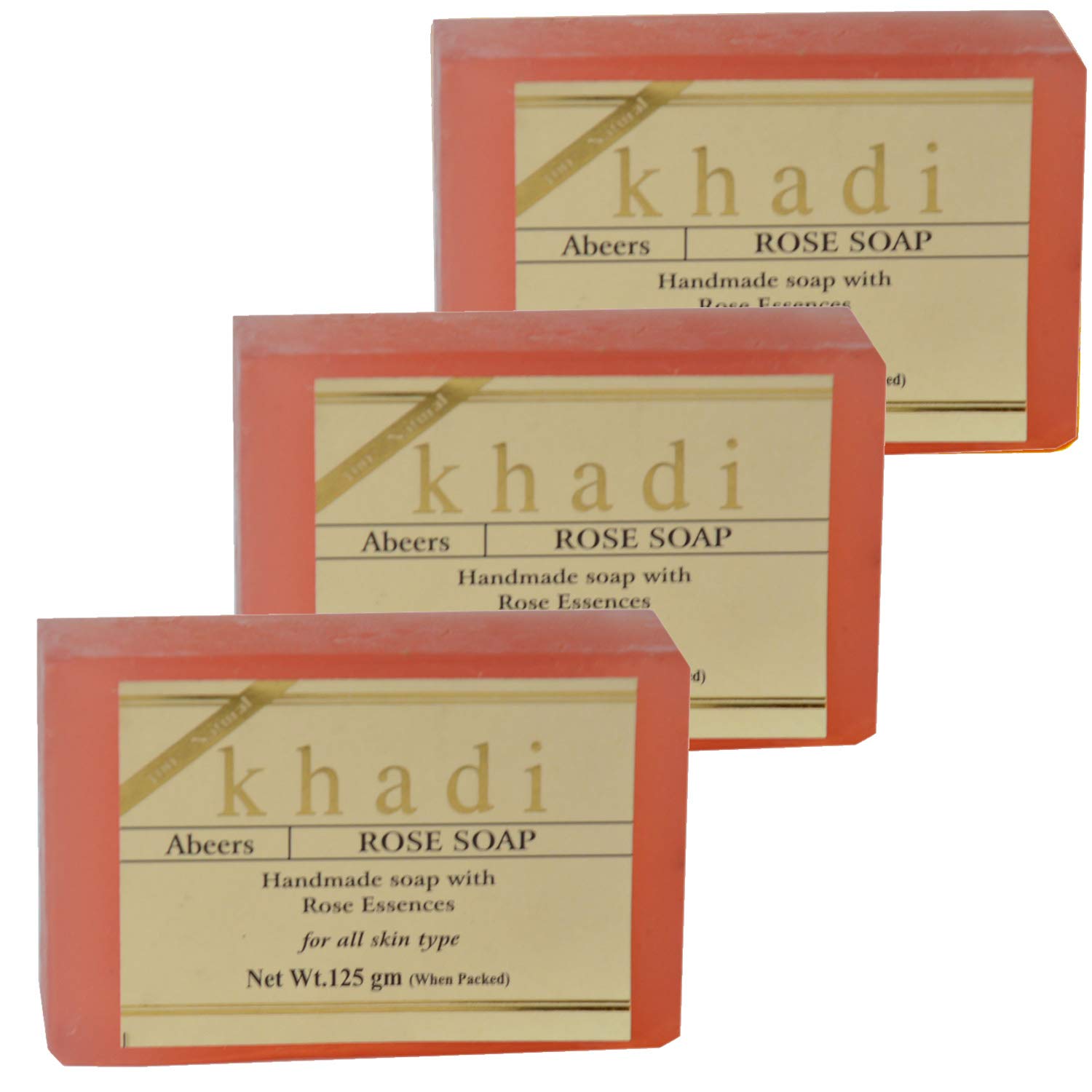 Khadi Abeers Pure Essence Rose Soap with Essential Oils - 125g (Pack of 3) | Natural Handmade Soap for Soft Skin | Perfect for Daily Bathing, Gift Sets & Spa Days