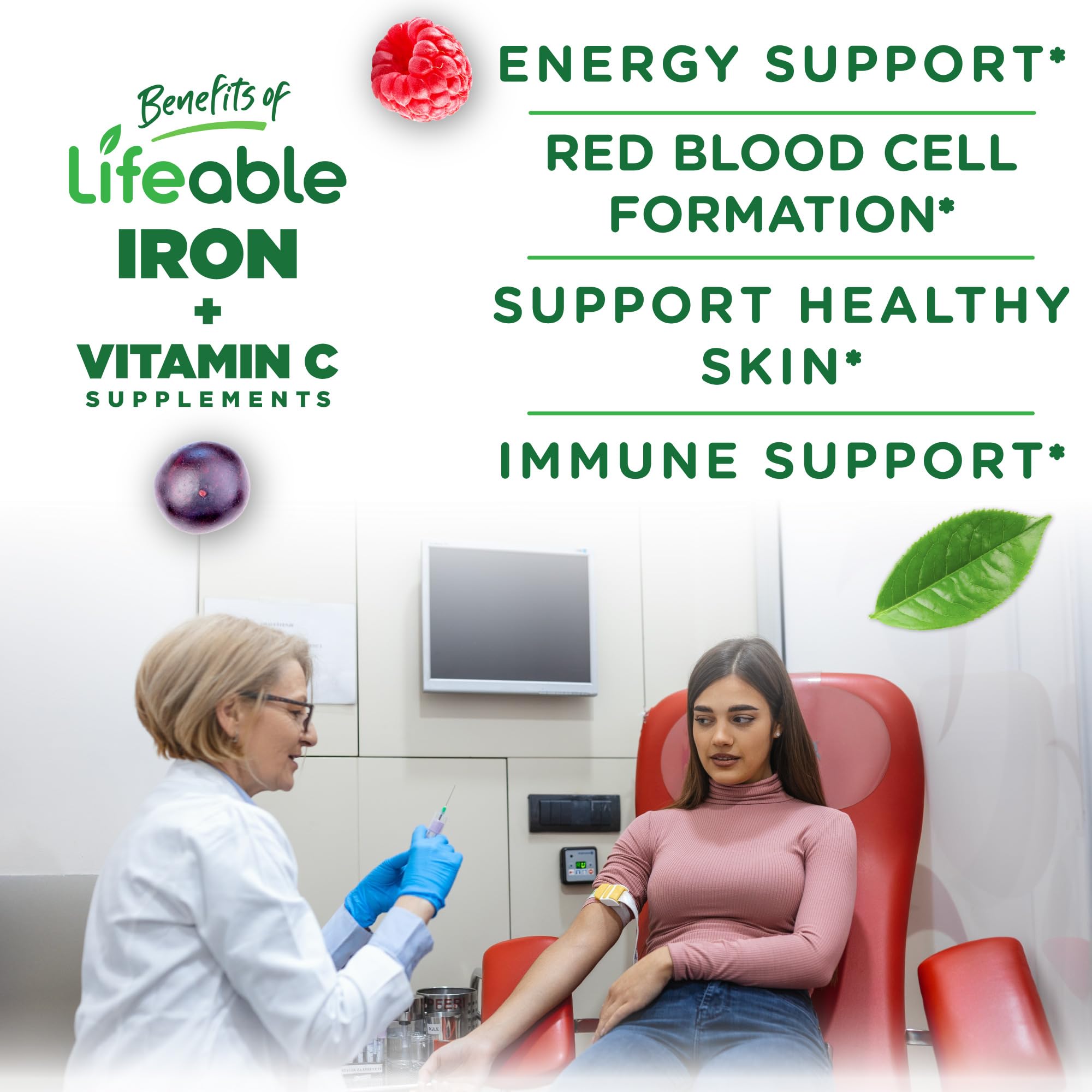 Lifeable Iron Gummies with Vitamin C - 20mg Iron Supplement for Adults & Kids - Great Tasting Blood Builder for Iron Deficiency - 90 Count - Perfect for Energy Boost & Immune Support