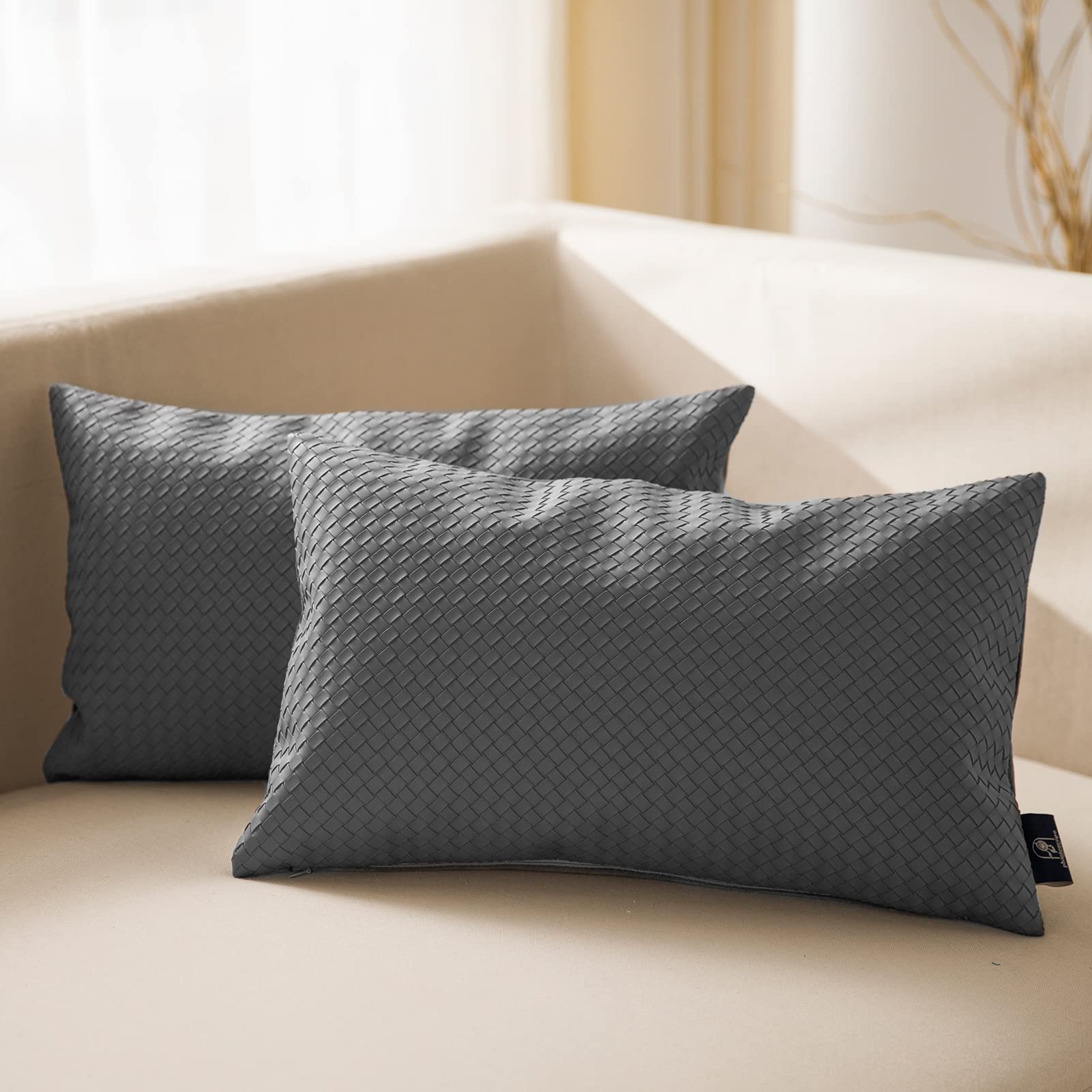 Faux Leather Pillow Covers Pack of 2 - Grey 12x20