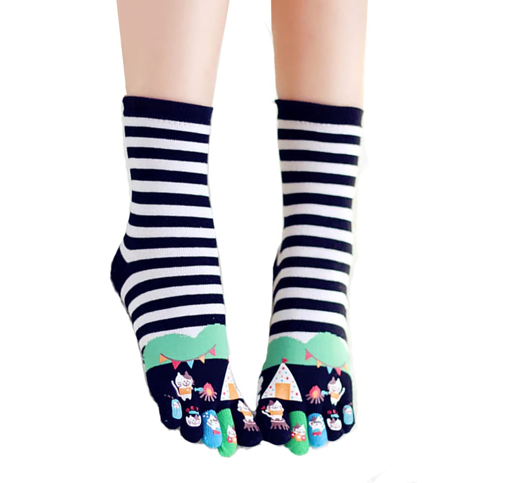 Funky Women's Toe Socks - Cartoon Striped Ankle Bootie Socks (Black & White) - Perfect for Cosplay, Halloween Costumes & Unique Fashion Statements