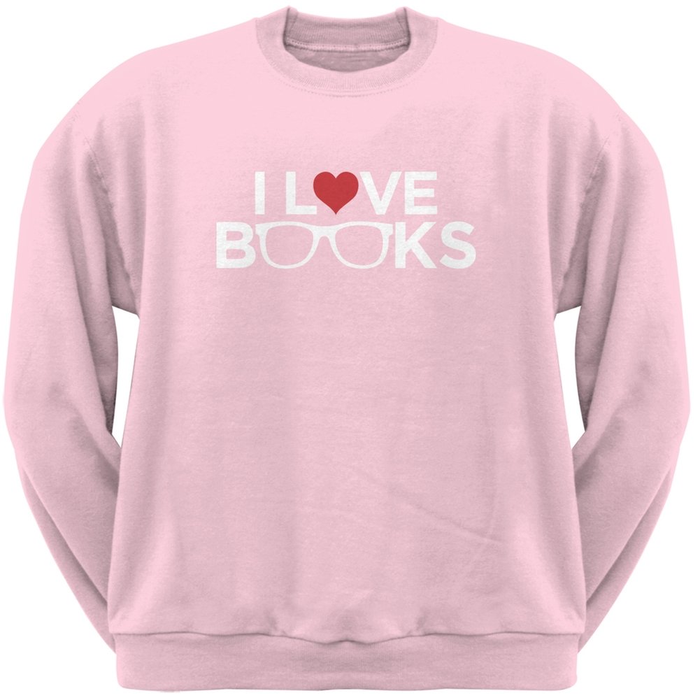 I Love Books Light Pink Adult Sweatshirt - Large Size | Cozy Pullover Hoodie for Book Lovers, Reading Enthusiasts & Library Visits