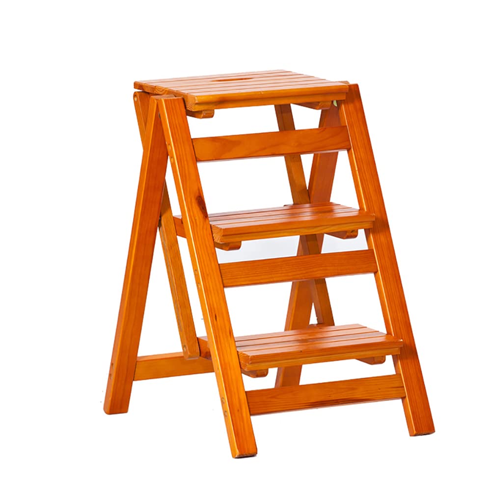 3-in-1 Folding Ladder | Convertible Wooden Step Stool Chair | Anti-Slip Lightweight Home Ladder for Kitchen, Garage & DIY Projects