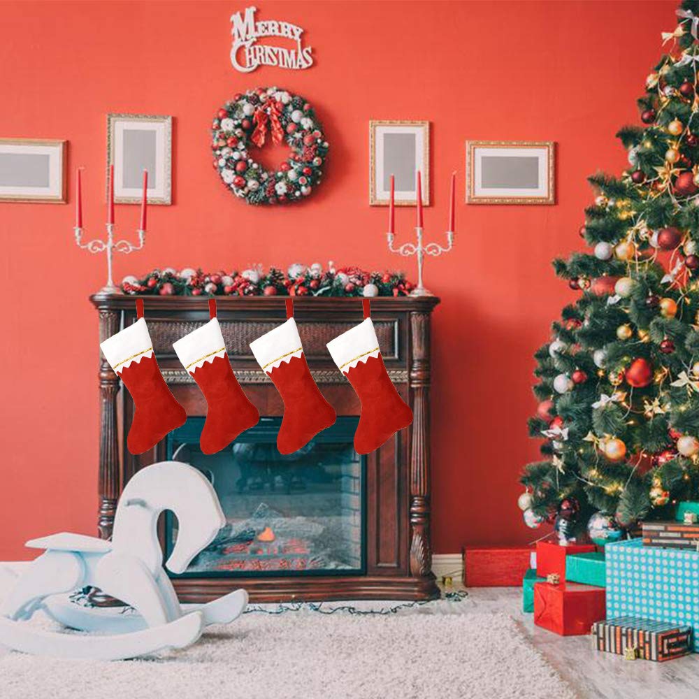 Large Red and White Christmas Stockings - 5 Pack DIY Non-Woven Holiday Stocking Kits for Fireplace, Tree Decor | Personalized Xmas Party Decorations | Perfect for Home, Office, and Gift Exchanges