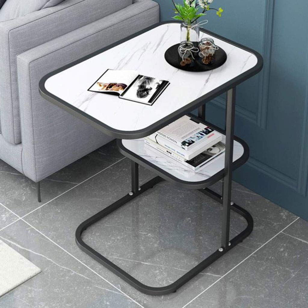 2-Tier Metal End Table with Storage - Modern Nightstand, Side Table, or Coffee Table for Living Room, Bedroom, Kitchen - Perfect for Holding Lamps, Books, and Phones