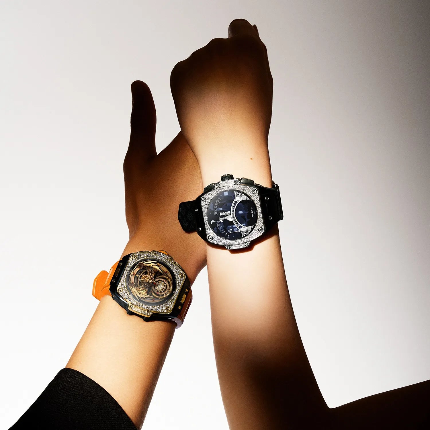 VERTU GRAND Diamonds Smart Watch for Men - Black & Orange Carbon Fiber Luxury Smartwatch with Fitness Tracking & Notifications - Perfect for Business, Sports & Everyday Wear