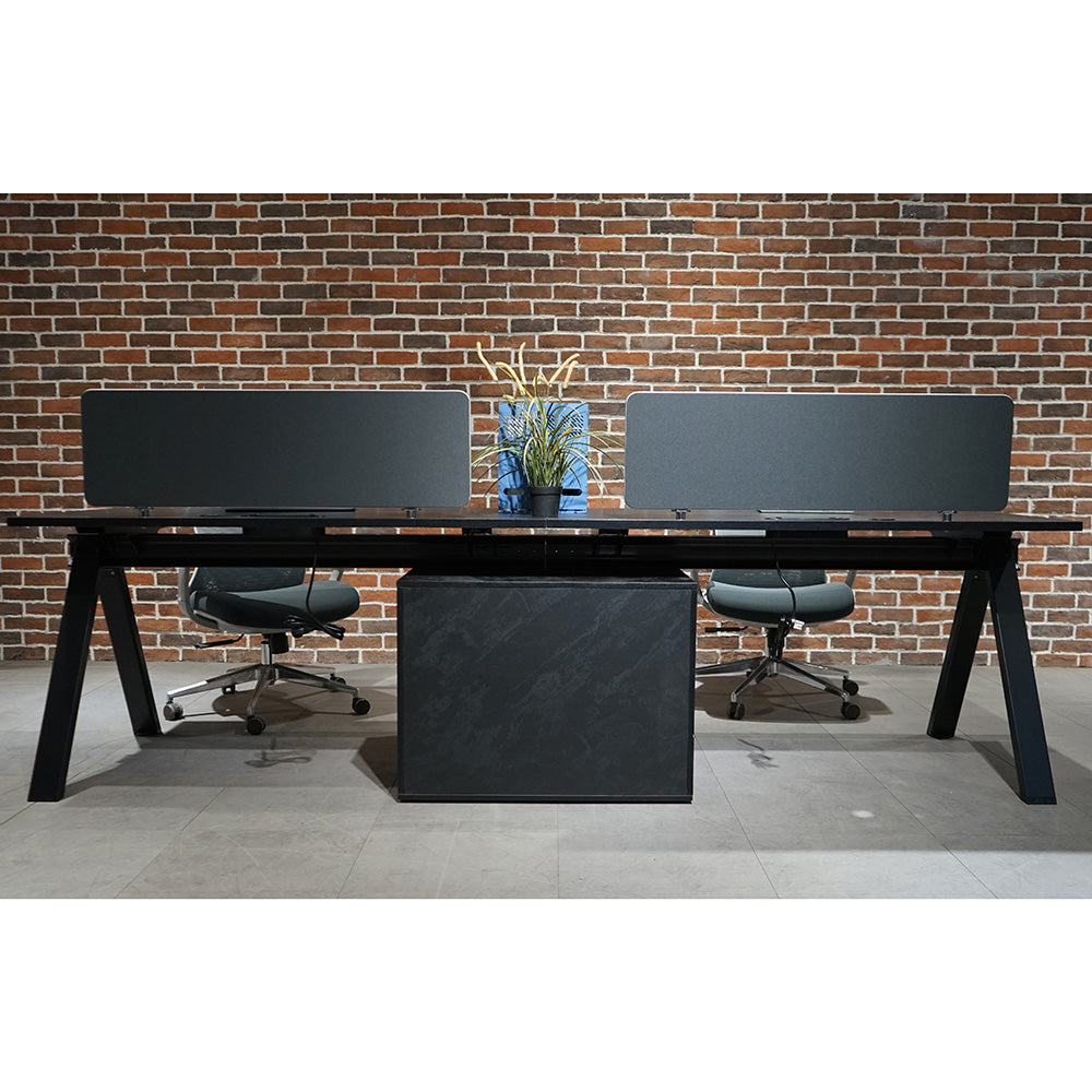 DOLAN 2-Seater Workstation Desk 2.8m Black Concrete - Modern Office Furniture for Home & Workspace, Perfect for Shared Desks in Small Offices or Study Rooms