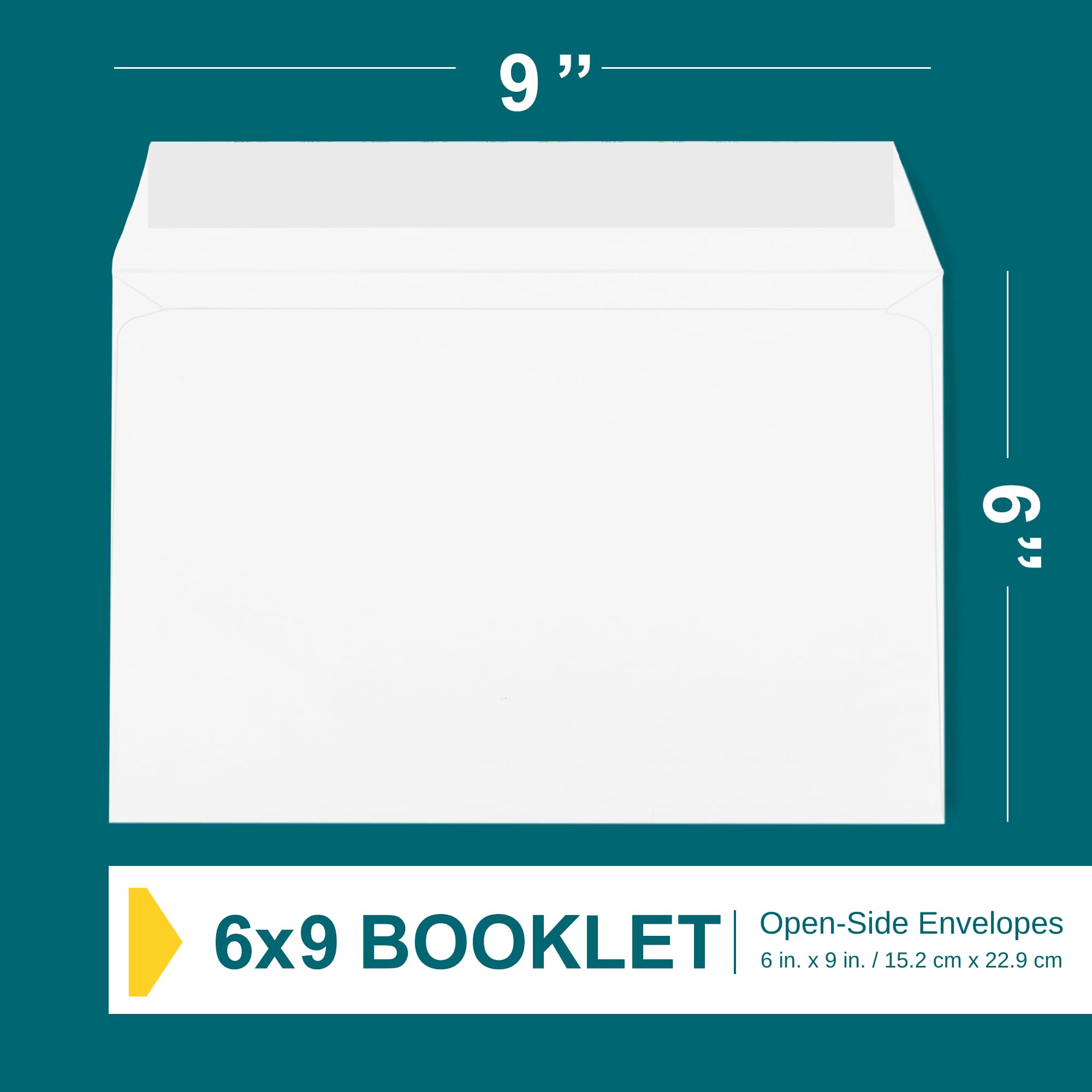 6x9 Booklet Envelopes 250 Pack - Heavy Duty 28lb White Mailing Envelopes with Gummed Seal, Open Side Design - Perfect for Business Correspondence, Catalogs, Newsletters and Direct Mail Marketing