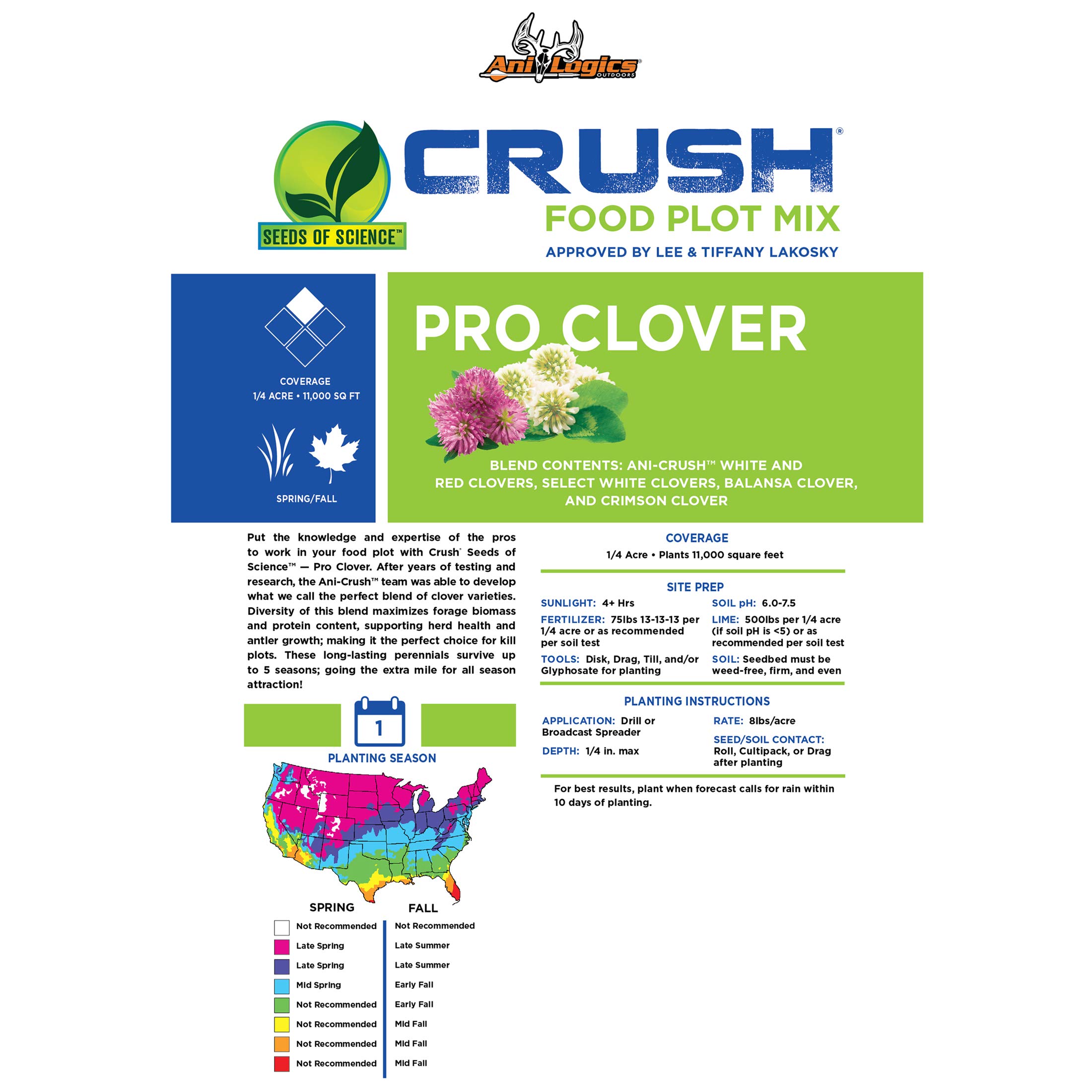 Crush Pro Clover Deer Food Plot Seed - 6 Premium Clover Varieties for Spring & Fall Planting (2 lbs Covers 0.25 Acres) | High Palatability Deer Attractant for Hunting & Wildlife Food Plots
