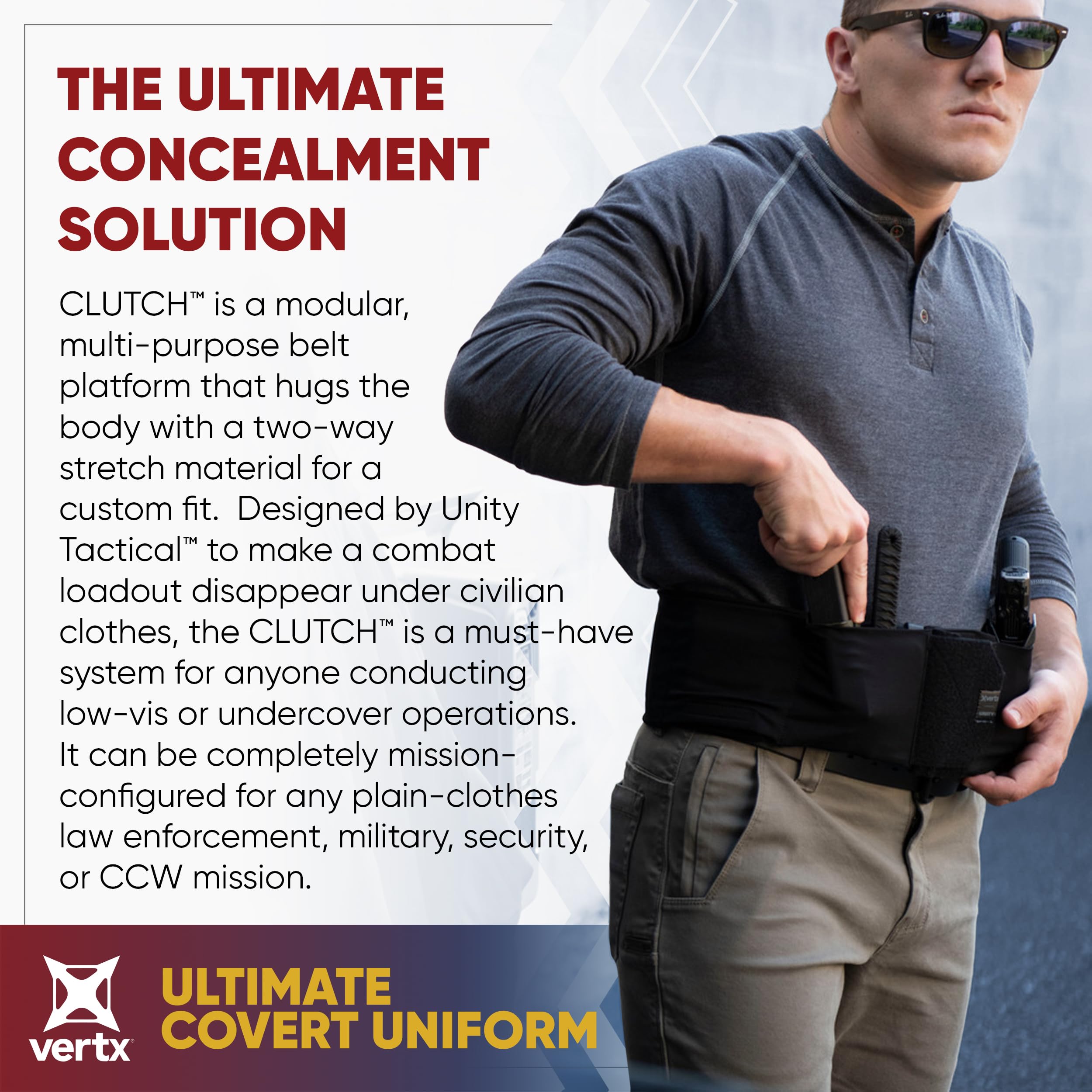 Vertx Men's Clutch Unity Tactical Belt - Modular Mission Belt for Concealed Carry & Duty Use | Gun Holster, Radio & Mag Pouch Compatible | Perfect for CCW, Tactical Training & Outdoor Activities