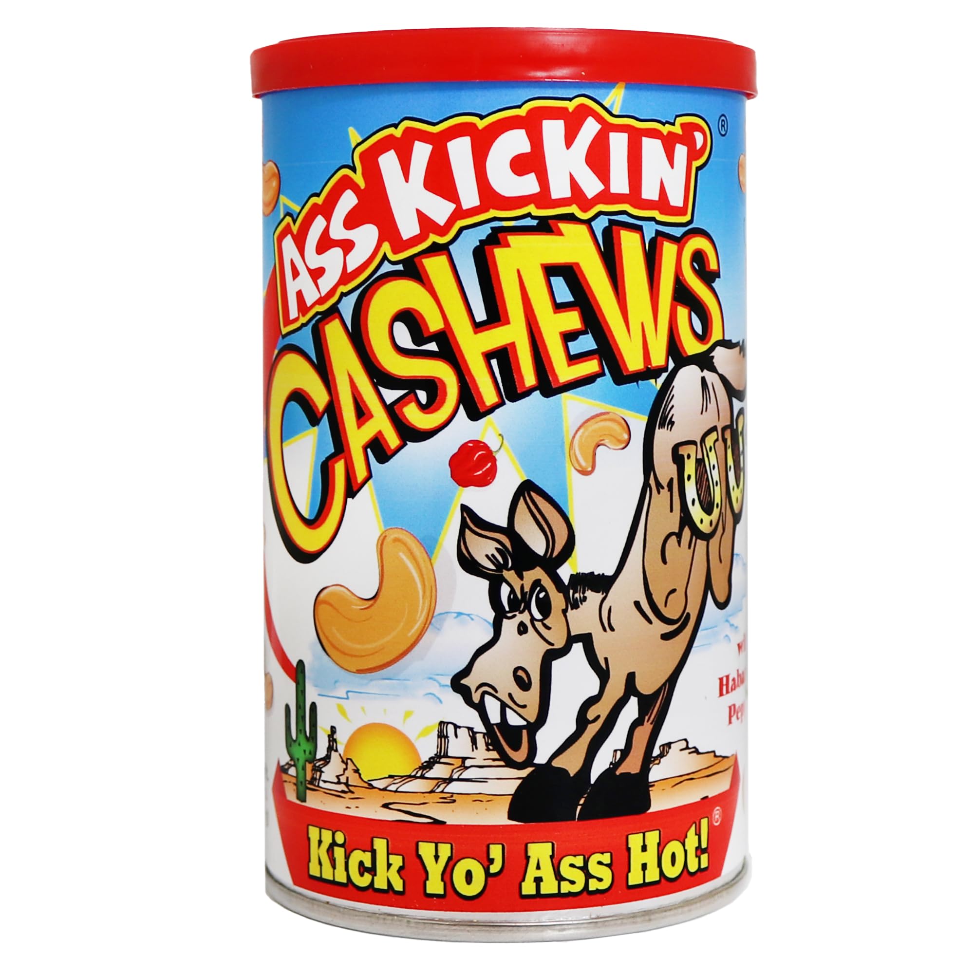 ASSKICKIN' Roasted Hot & Spicy Cashews - Habanero Flavored Nuts – 6oz Resealable Can - Premium Spicy Snack for Adults - Perfect for Parties, Gifts & Spicy Food Lovers