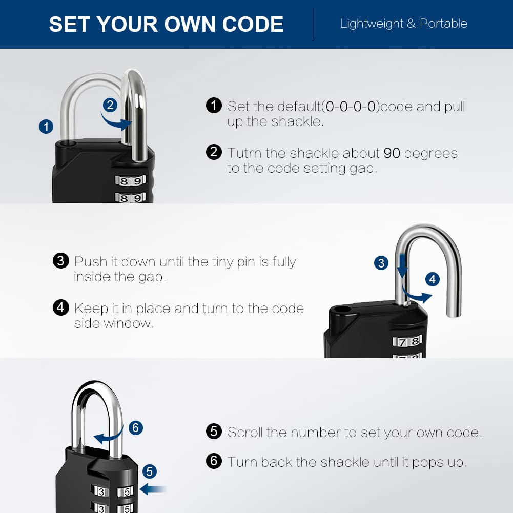 2 Pack Resettable 4-Digit Combination Padlock - Keyless, Waterproof & Durable Black Combo Lock for Gym Lockers, School Lockers, Doors, Tool Boxes, Storage Cabinets, Garden Gates & Outdoor Use