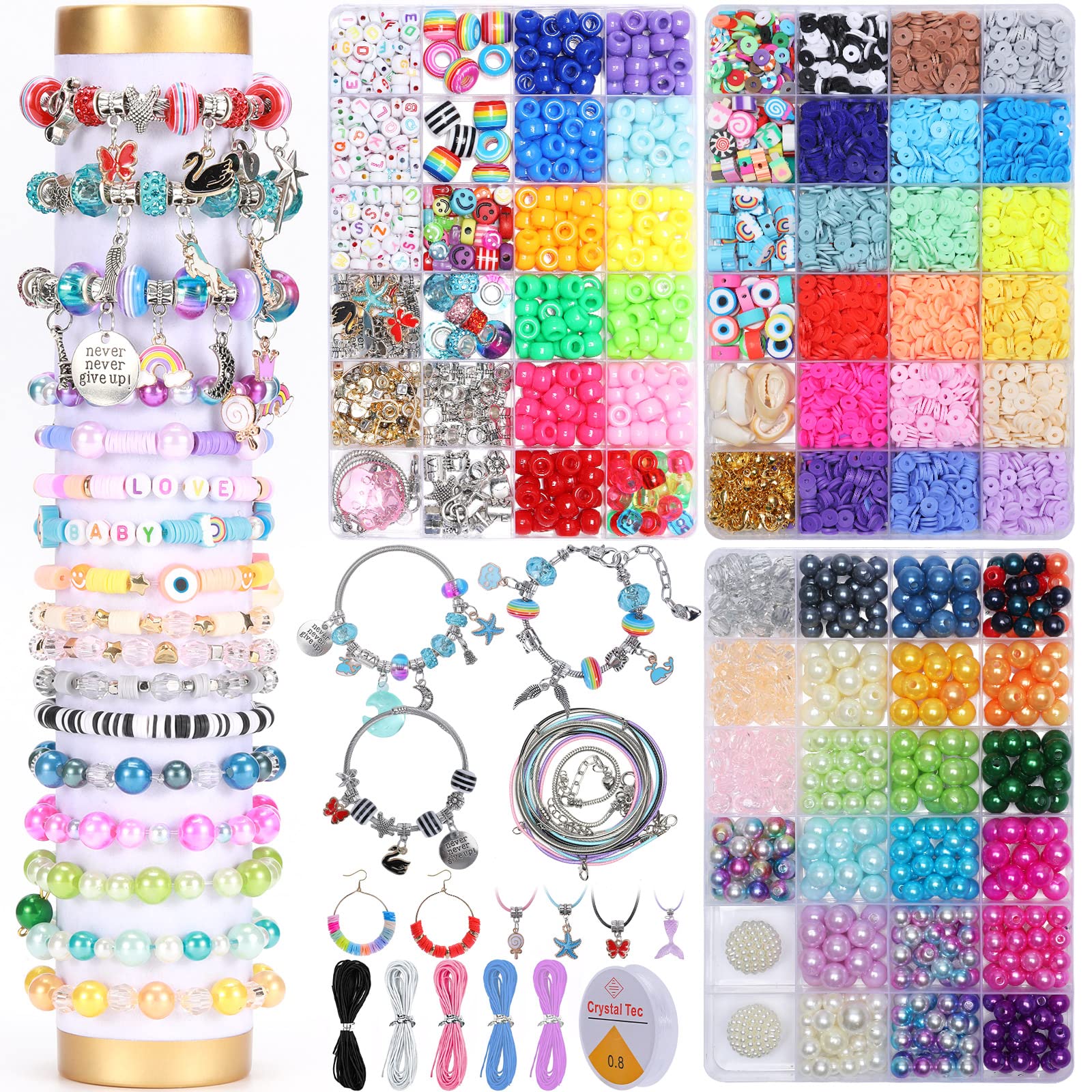 XSEINO DIY Bracelet Making Kit with Polymer Clay Beads, Smile Face Beads, Letter Beads & Pony Beads - Jewelry Craft Kit for Girls, DIY Charm Bracelet Gift Set - Perfect for Birthday Parties, Arts & Crafts Projects, and Creative Jewelry Making