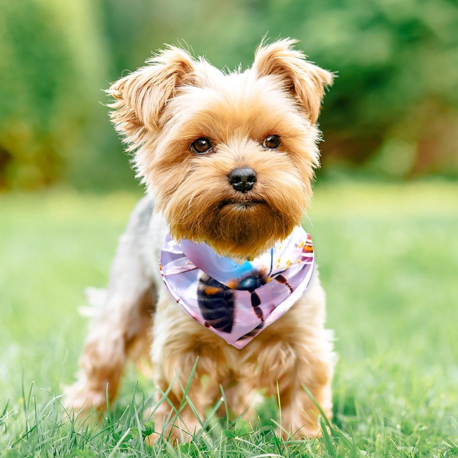 2-Piece Dog Bandanas - Bee Flower Pattern Pet Bandana & Scarf Set for Weddings, Photos & Special Occasions | Cute Square Bibs Dog Accessories for Small & Large Breeds