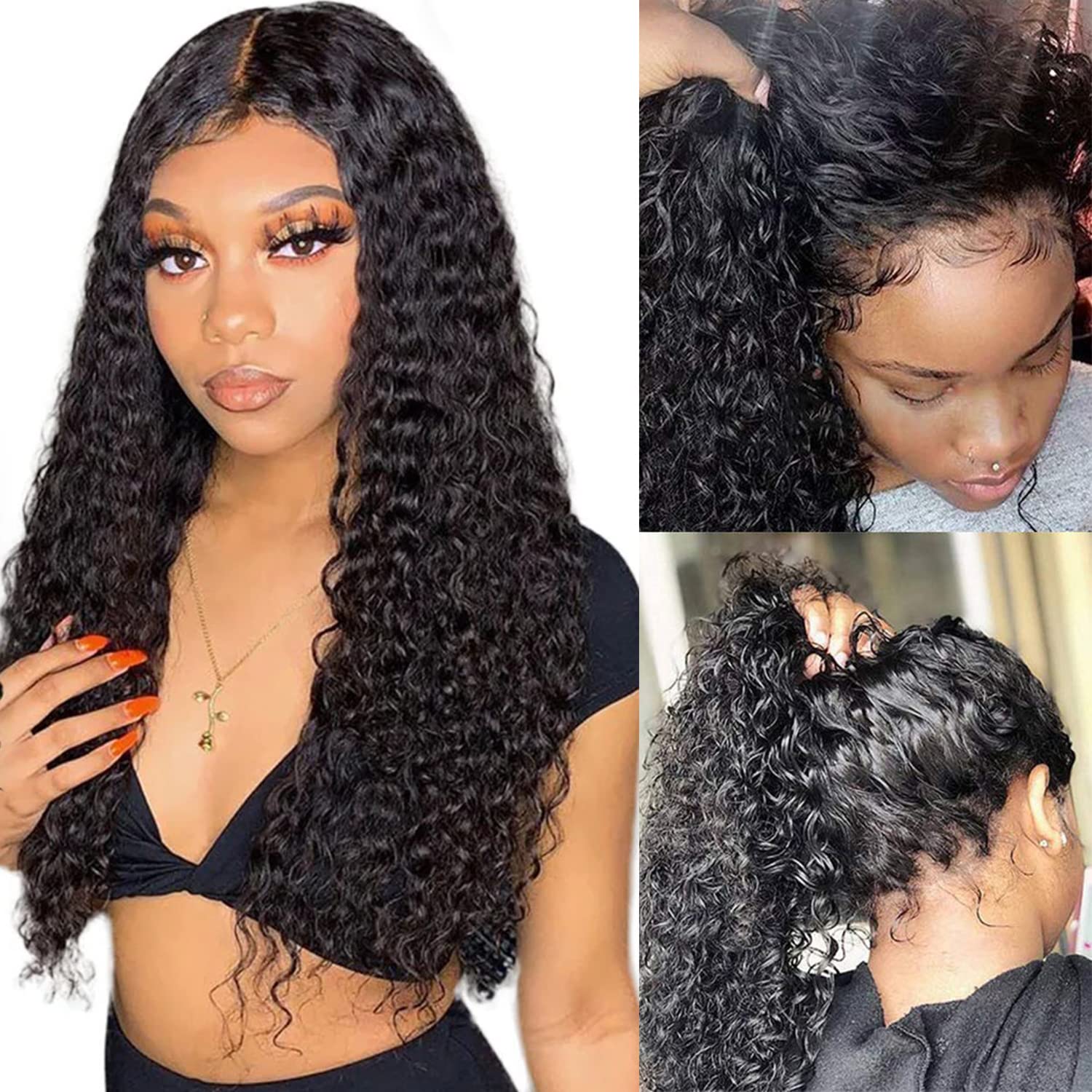 360 Lace Front Human Hair Wig - Deep Wave Brazilian Virgin Hair for Black Women | Glueless 360 Lace Frontal Wig with Pre-Plucked Hairline & Baby Hair | Natural Black 22 Inch | Perfect for Daily Wear, Parties & Special Occasions