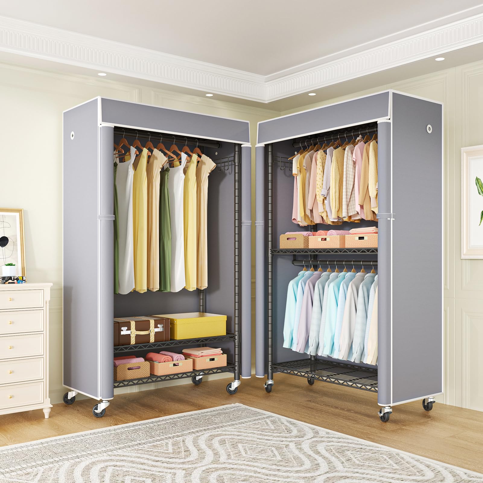 Black Heavy-Duty Rolling Clothing Rack with Grey Cover - 36.2