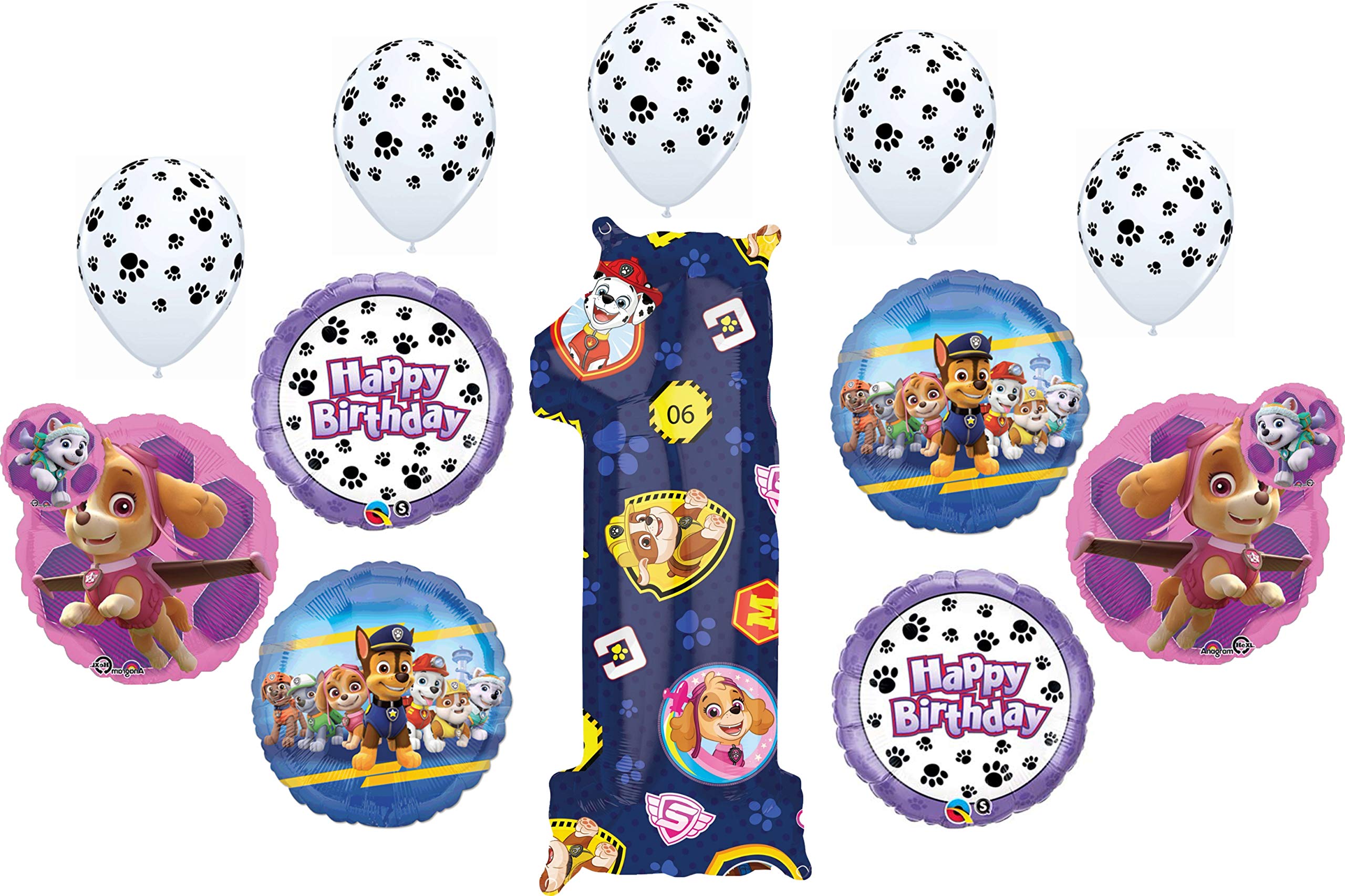 Paw Patrol Party Supplies - 1st Birthday Decorations with Chase, Skye & Everest Balloon Bouquet for Kids Birthday Party Decorations