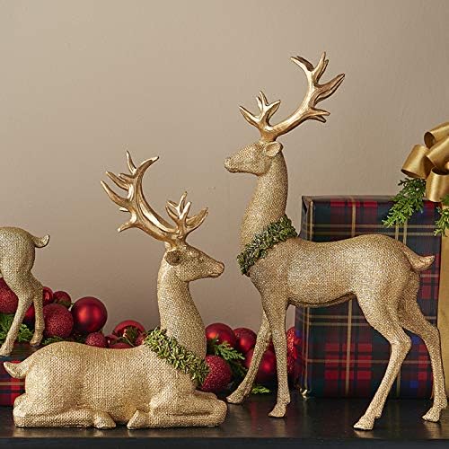 Gold Reindeer Christmas Decorations - Elegant Deer Figurines for Holiday Home Decor, Indoor Xmas Tree Ornaments & Festive Table Centerpieces | Perfect for Mantel Displays, Gift Exchanges & Winter Wonderland Themes