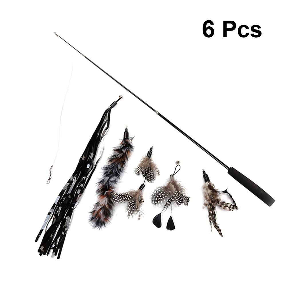 6Pcs Interactive Cat Wand Toys for Kittens - Colorful Teaser & Chaser Toy with Replaceable Heads - Perfect for Playtime, Training & Bonding with Your Pet