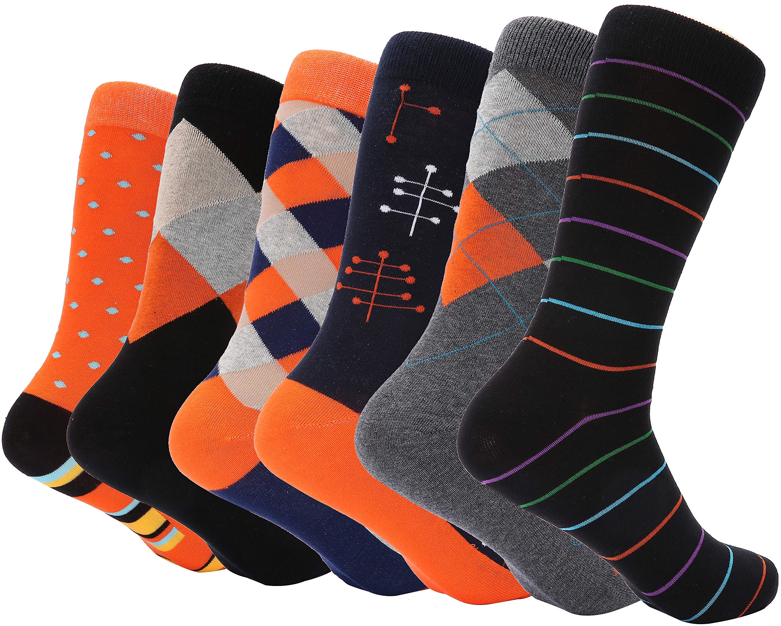Marino Men's Dress Socks - 6 Pack Colorful Cotton Socks for Business & Casual Wear - Funky Patterned Socks for Office, Wedding & Everyday Use