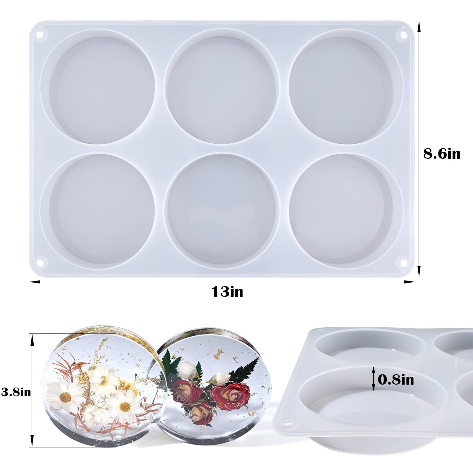 6-Cavity Round Silicone Coaster Molds for Epoxy Resin - DIY Flower Preservation & Custom Coaster Making - Perfect for Resin Crafts, Home Decor, and Unique Gift Ideas