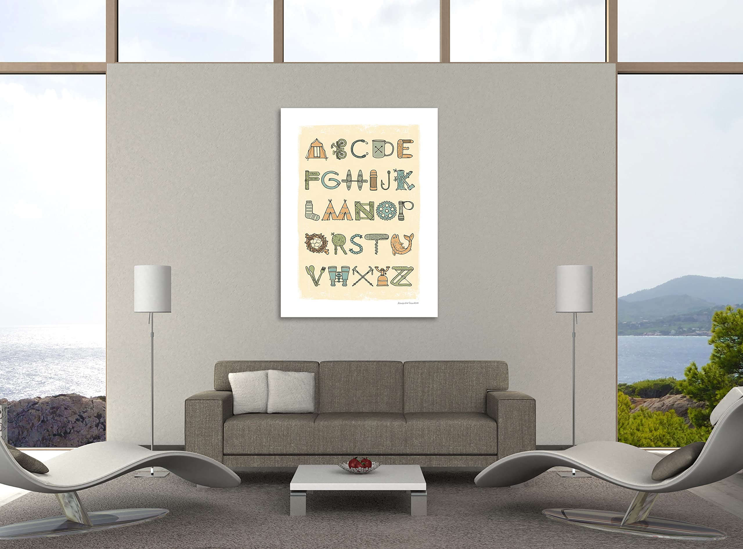 Jaxson Rea Camping Alphabet Gallery Wrapped Canvas Print by Alexandra Snowdon - 30x40 Inch Nature-Themed Wall Art for Kids Room, Nursery, or Cabin Decor