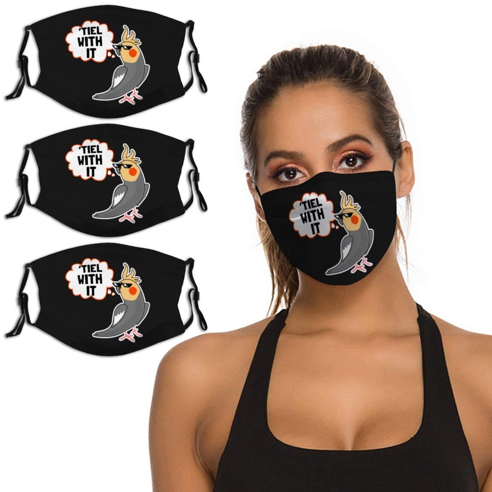 Funny Bird Cockatiel 3-Pack Reusable Washable Adjustable Face Masks - Black Cloth Balaclava Bandana Scarf for Men & Women - Perfect for Outdoor Activities, Costume Parties, and Daily Protection
