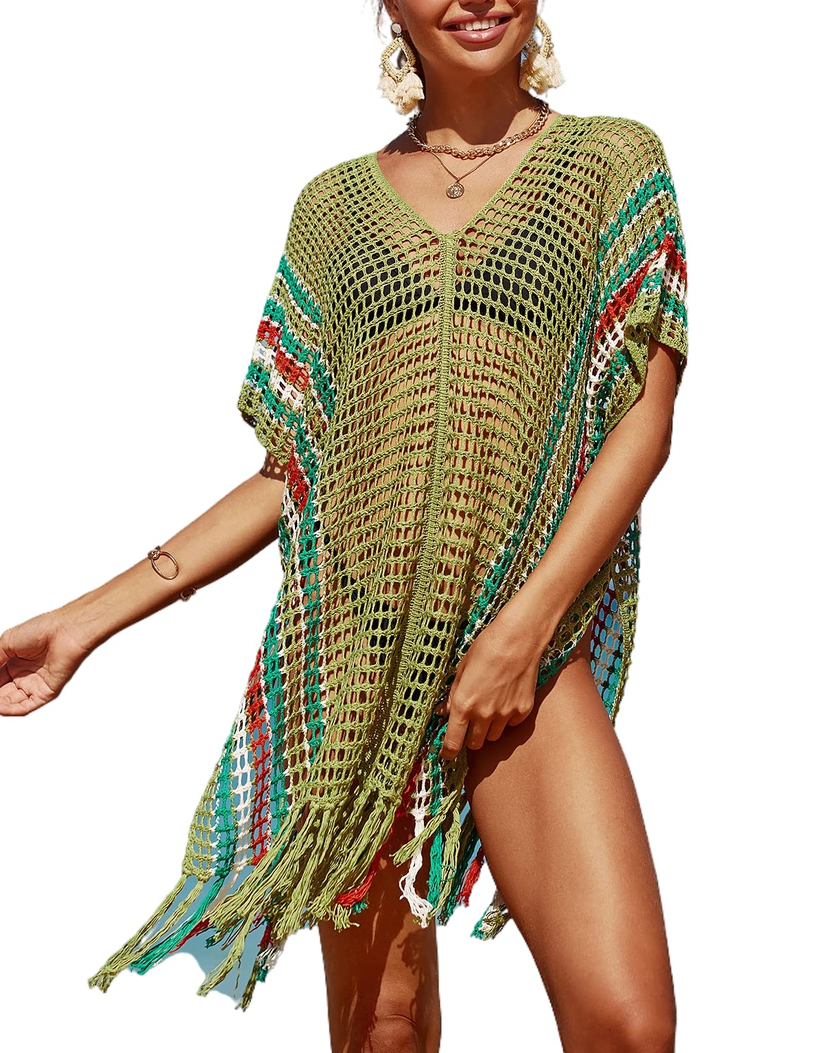 Wander Agio Women's Beach Swimsuit with Sleeve Cover Up - Stylish Bikini Cover Up Net for Pool, Beach & Vacation Wear
